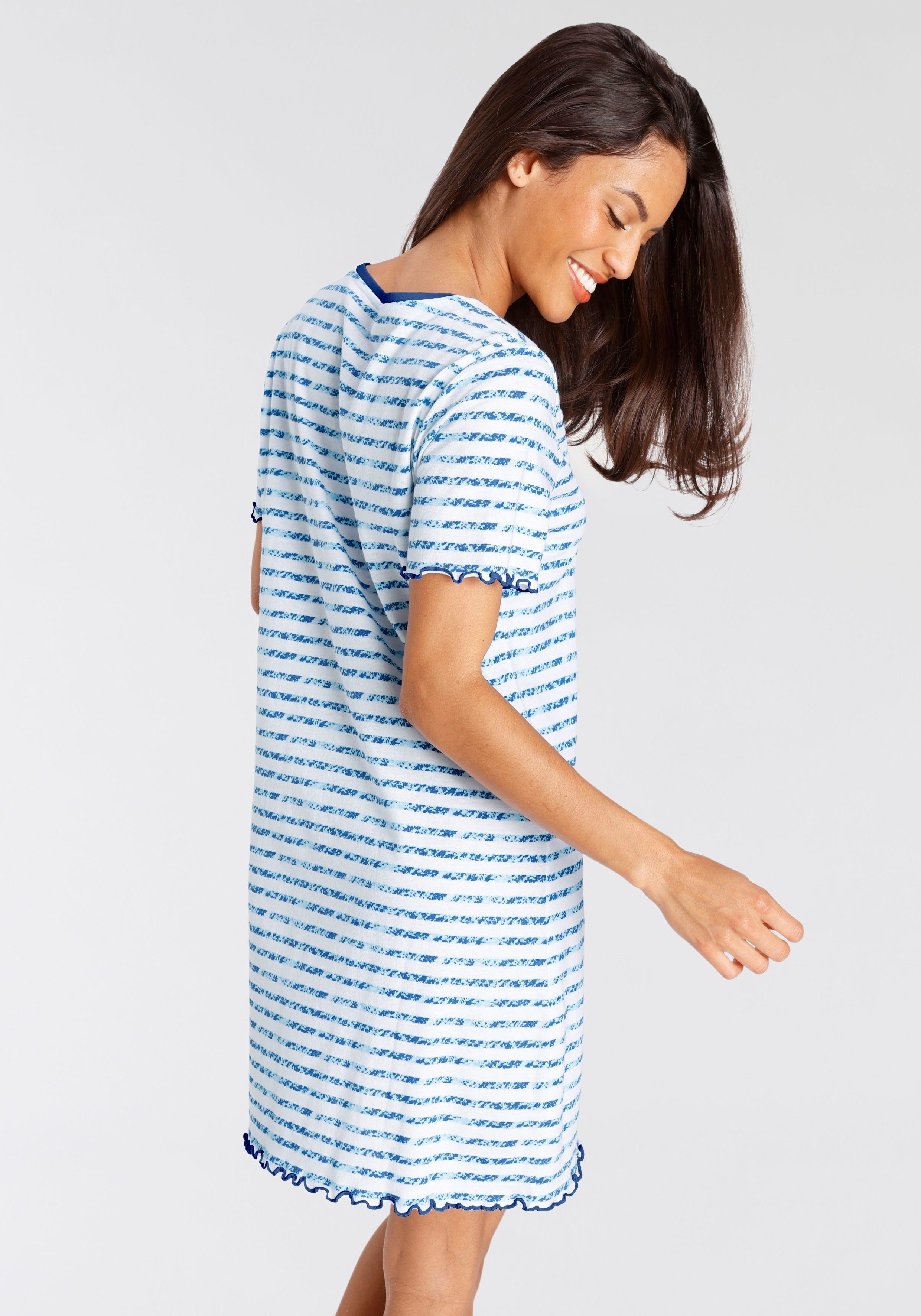 Sleepshirt Dreams blau Vivance Kräuselsaum gestreift mit