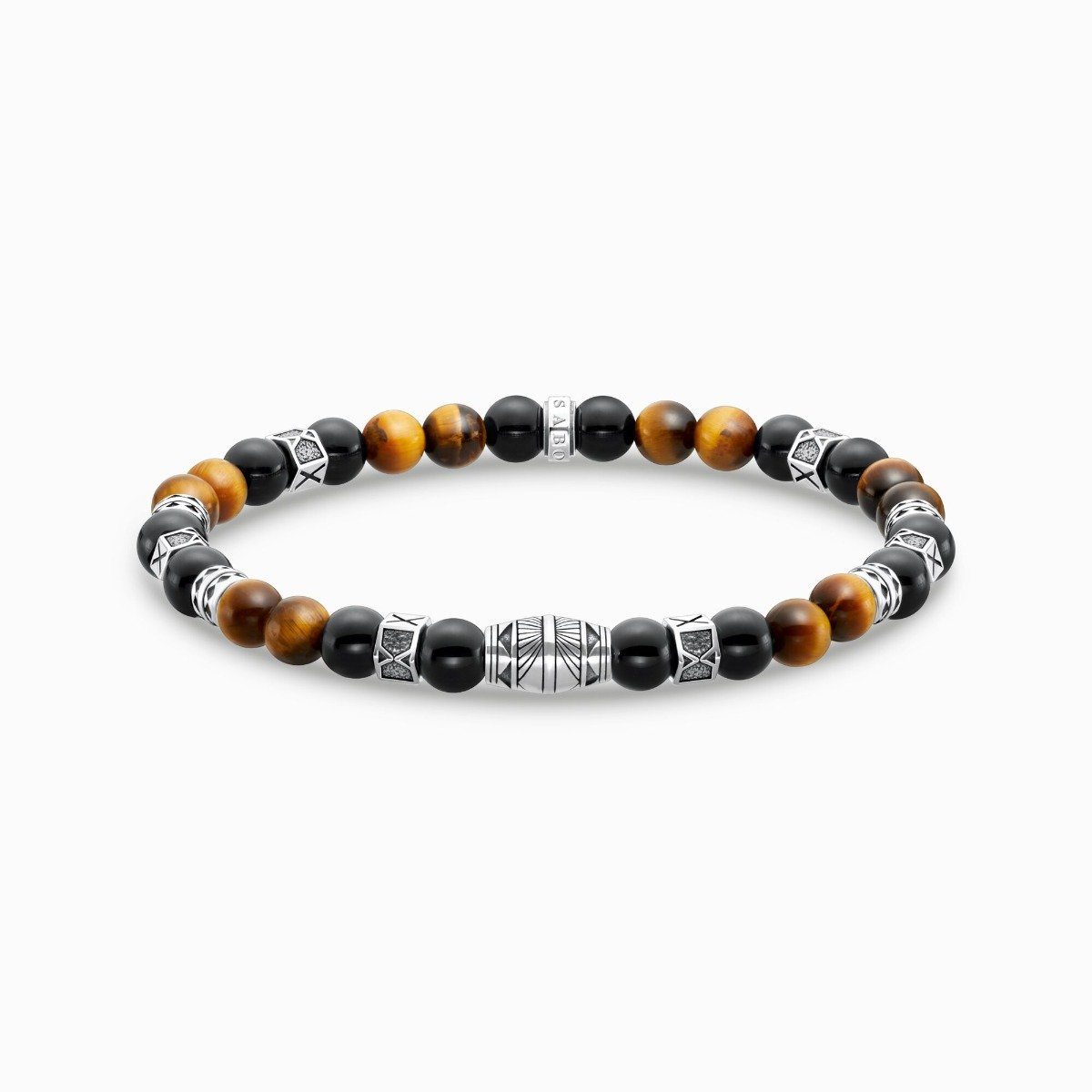 Valentinstagsgeschenk THOMAS SABO Armband A2087-507-7 Armband Herren Schwarze Onyx Tigerauge-Bead Silber 19 cm