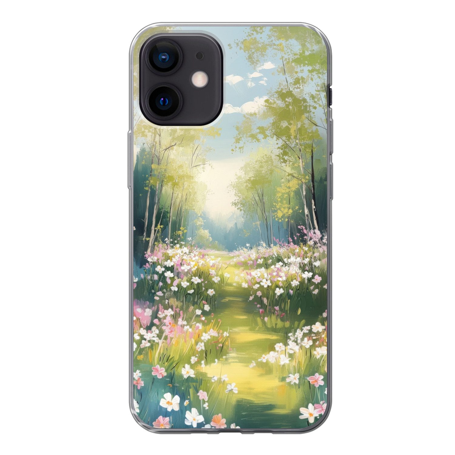MuchoWow Handyhülle für Apple iPhone 12 Wald - Malerei - Farbenfroh, Smartphone-Bumper, Print, Handy Schutzhülle Dünn