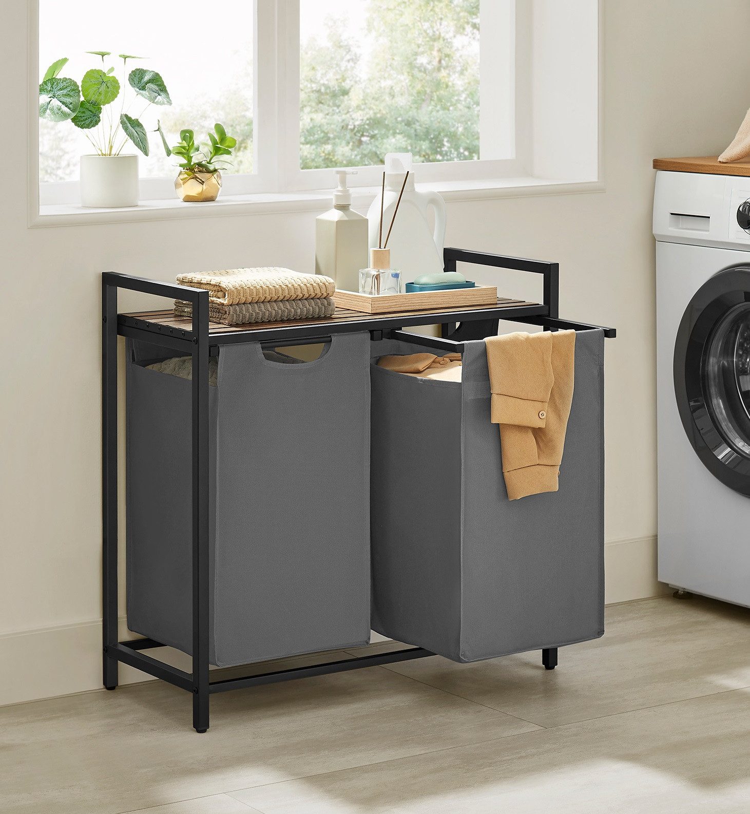 VASAGLE Wäschekorb, 2 Wäschesäcke aus Oxford-Gewebe, abnehmbar, 2 x 46 L günstig online kaufen