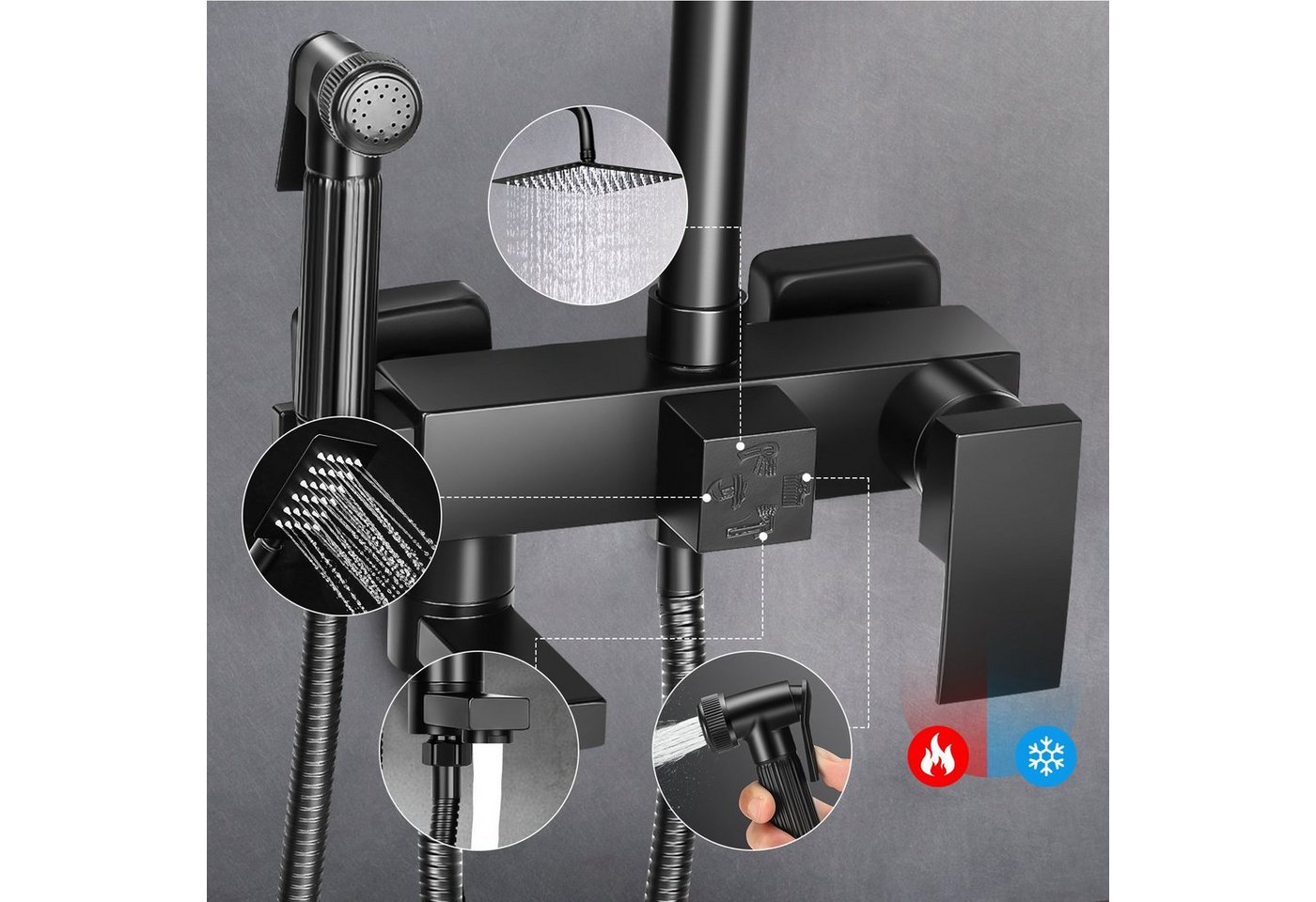 Thumbnail - LETGOSPT Duschsystem Brausegarnituren 3 in 1 mit Regendusche &Handbrause Höhenverstellbares, 4 Strahlart(en), Verstellba...