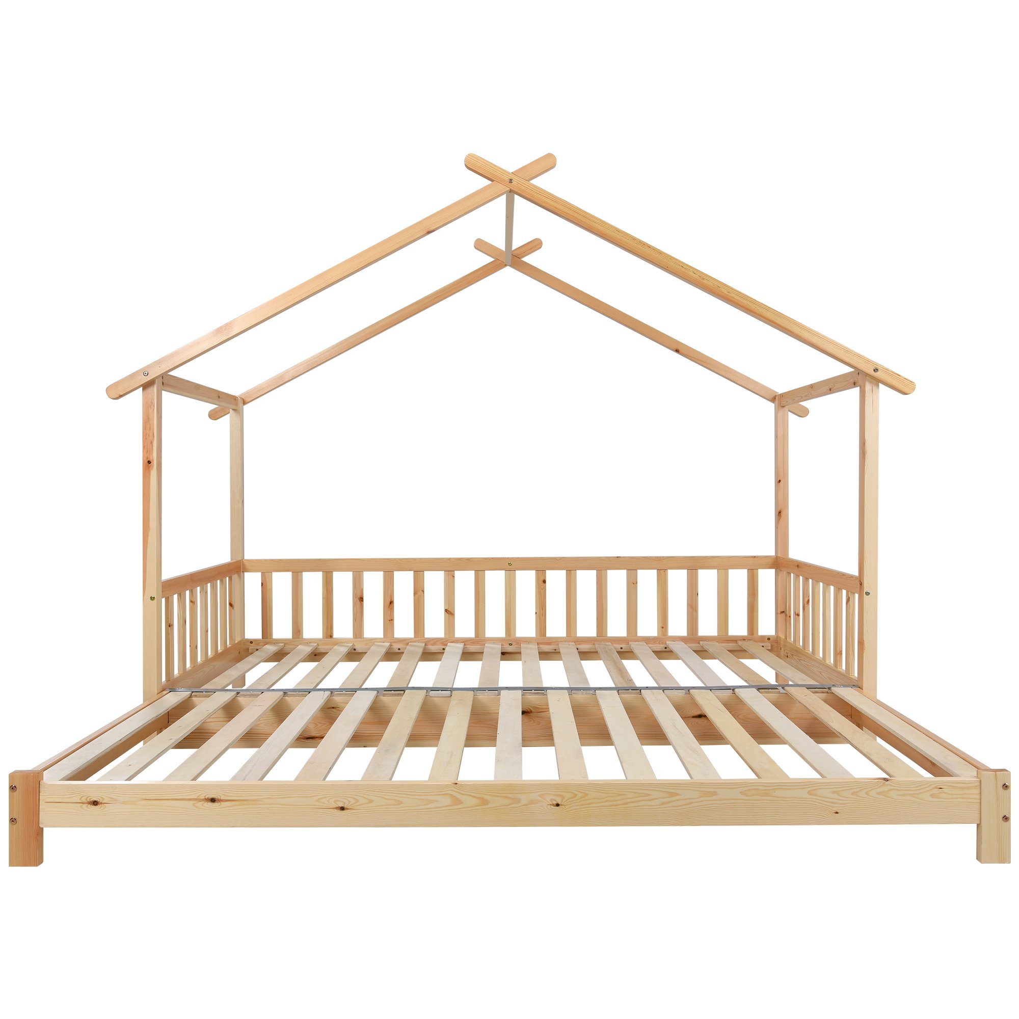 Massivholzbett (Einzelbett Hausbett), Erweiterbares Kinderbett, 90*200cm/180*200cm, aus massivem Kiefernholz