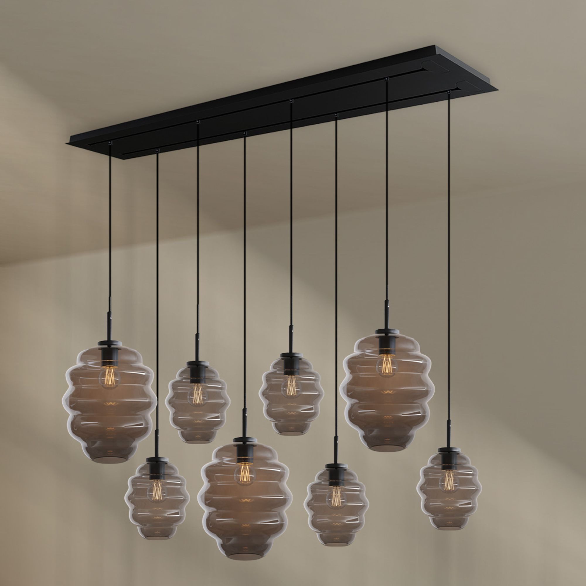 Pendelleuchte Echos Esstischlampe 8-flg Baldachin 2-rhg Ø 18/25cm Rauch