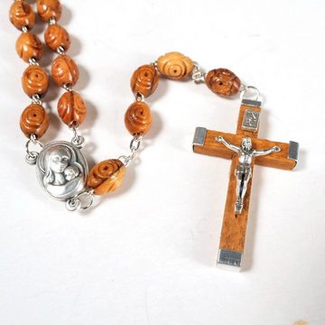 Kassis Dekoobjekt Rosenkranz mit dekorierten Perlen aus Olivenholz, handgemacht, Holzdeko, umweltfreundlich, Naturprodukt, aus Bethlehem, Gebetskette