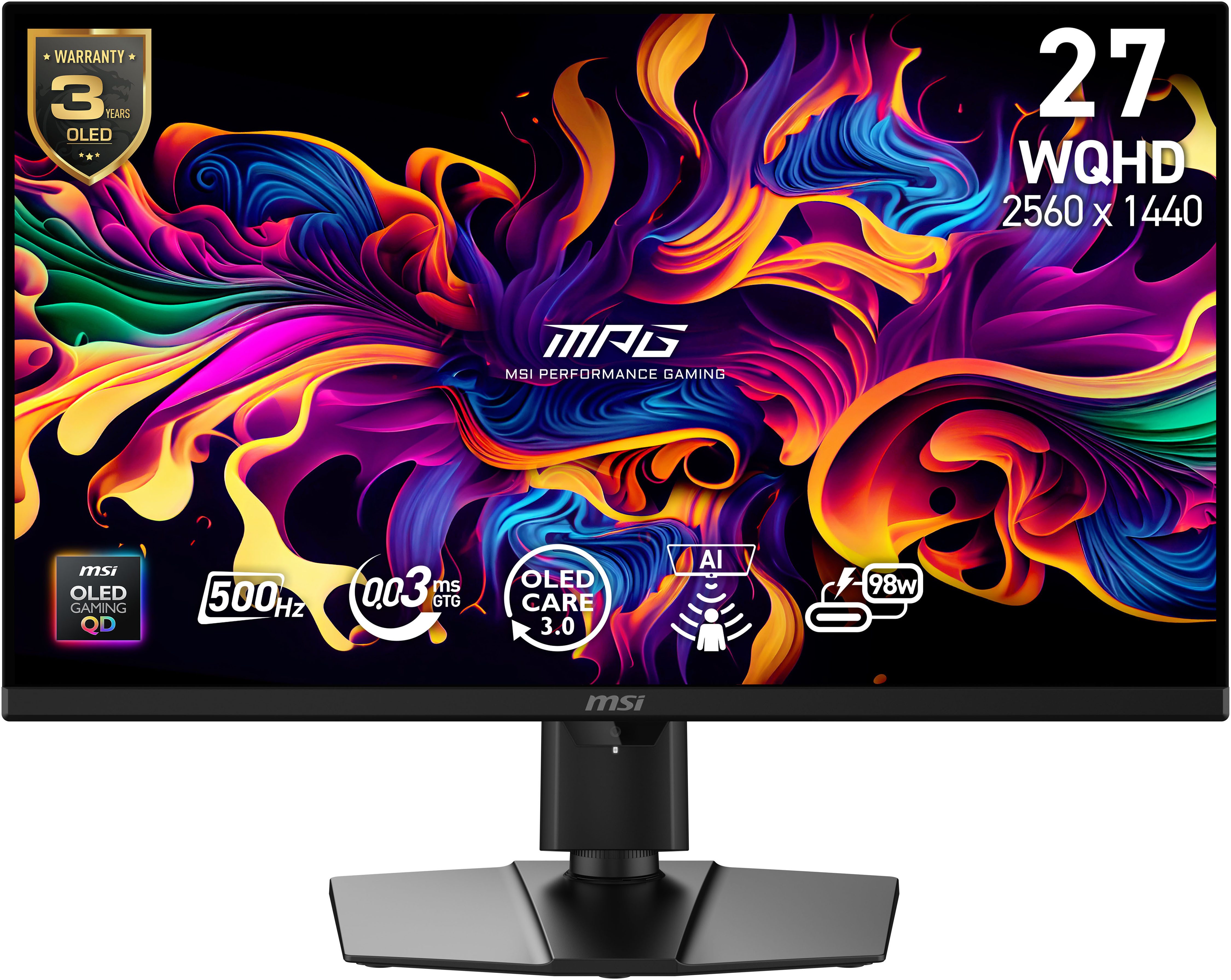MSI MPG 271QR QD-OLED X50 Gaming-Monitor (67 cm/27 ", 2560 x 1440 px, WQHD, 0,03 ms Reaktionszeit, 500 Hz, QD-OLED)