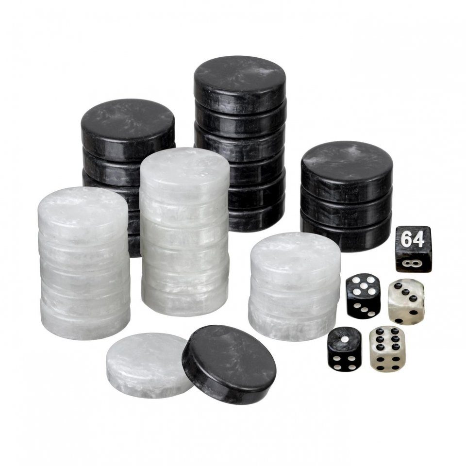 Philos Spiel, Spielsteine - Backgammon - groß - 34 x 10 mm - Kunststoff - schwarz weiß - inkl. Würfel