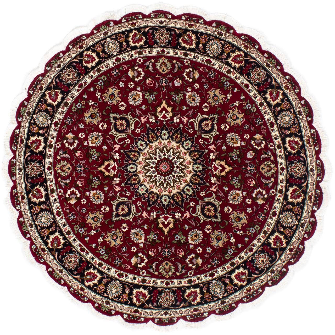 Orientteppich Perser - Täbriz - Royal rund - 150 x 150 cm - dunkelrot, morgenland, rund, Höhe: 7 mm, Wohnzimmer, Handgeknüpft, Einzelstück mit Zertifikat
