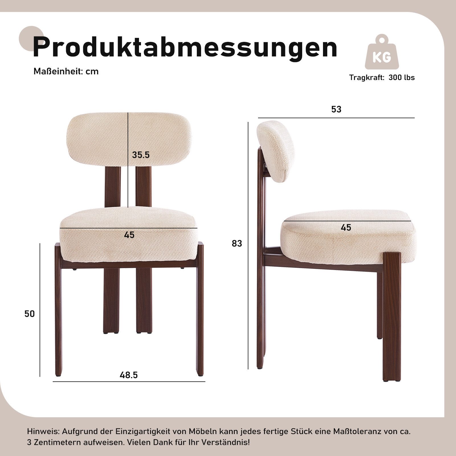 DITAIX Polsterstuhl 2er Set Esszimmerstühle Japandi, Wohnzimmerstuhl (2 St), mit Bouclé-Stoff & Holzoptik Metallgestell