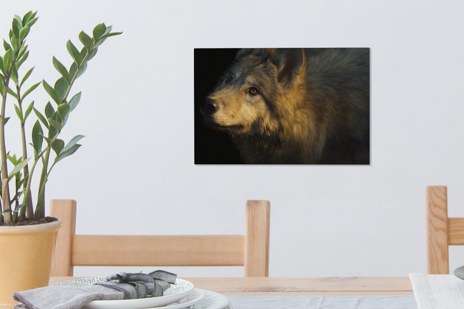 Leinwandbild - Wolf OneMillionCanvasses® Wanddeko, Sonne, Wandbild St), - Gold cm Leinwandbilder, 30x20 Aufhängefertig, (1