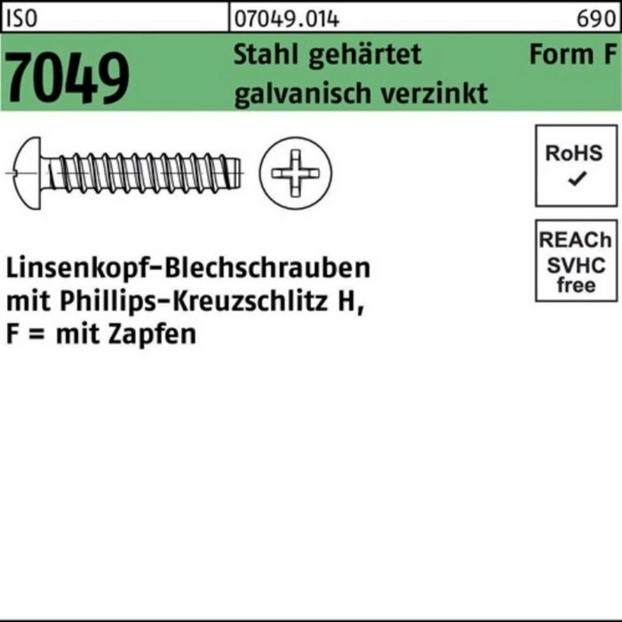 Reyher Blechschraube 500er Pack Blechschraube ISO 7049 LIKO Zapfen/PH F 4 8x16-H Stahl geh.