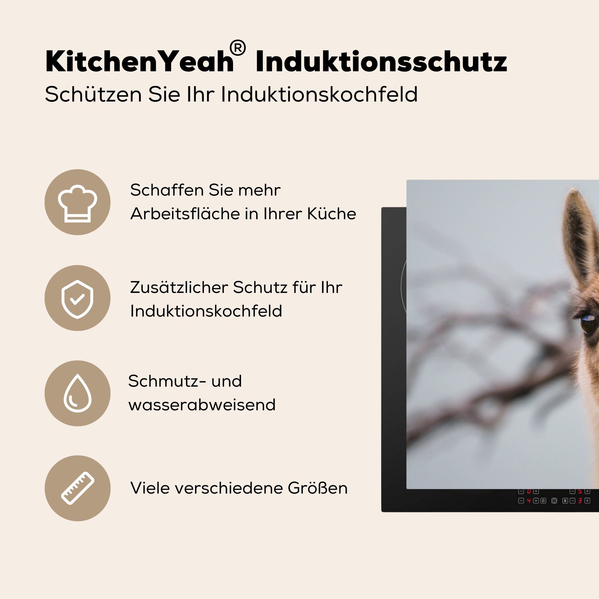 Vinyl, Ceranfeldabdeckung tlg), Schutz Herdblende-/Abdeckplatte MuchoWow für die Selfie Lama küche, 81x52 (1 cm, - Induktionskochfeld - Boom,