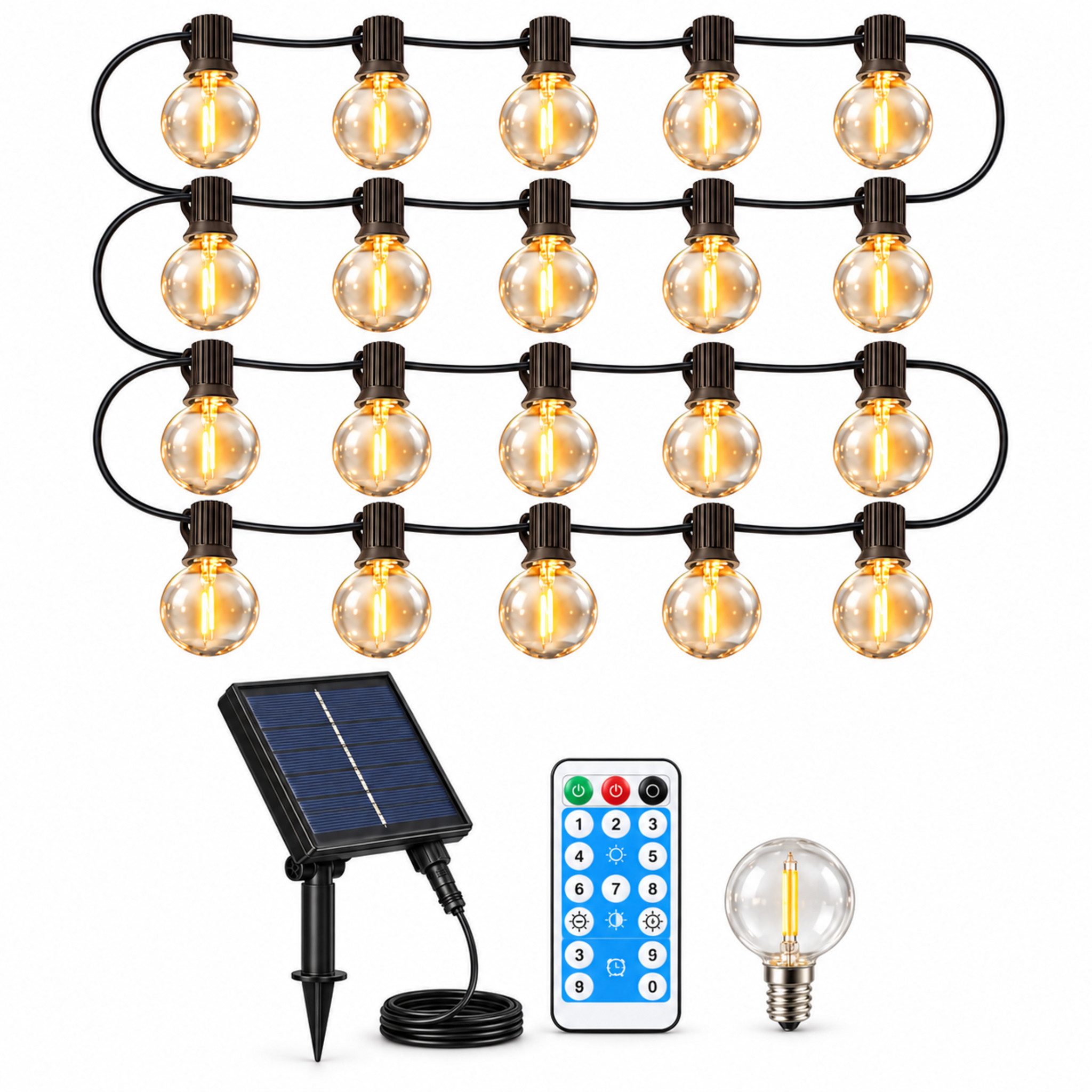 Norvéa Home LED-Lichterkette Solar-LED-Lichterkette außen, dimmbar, Fernbedienung & Timer, IP65, Solarbetrieben, 8 Leuchtmodi, dimmbar, Timer, Fernbedienung