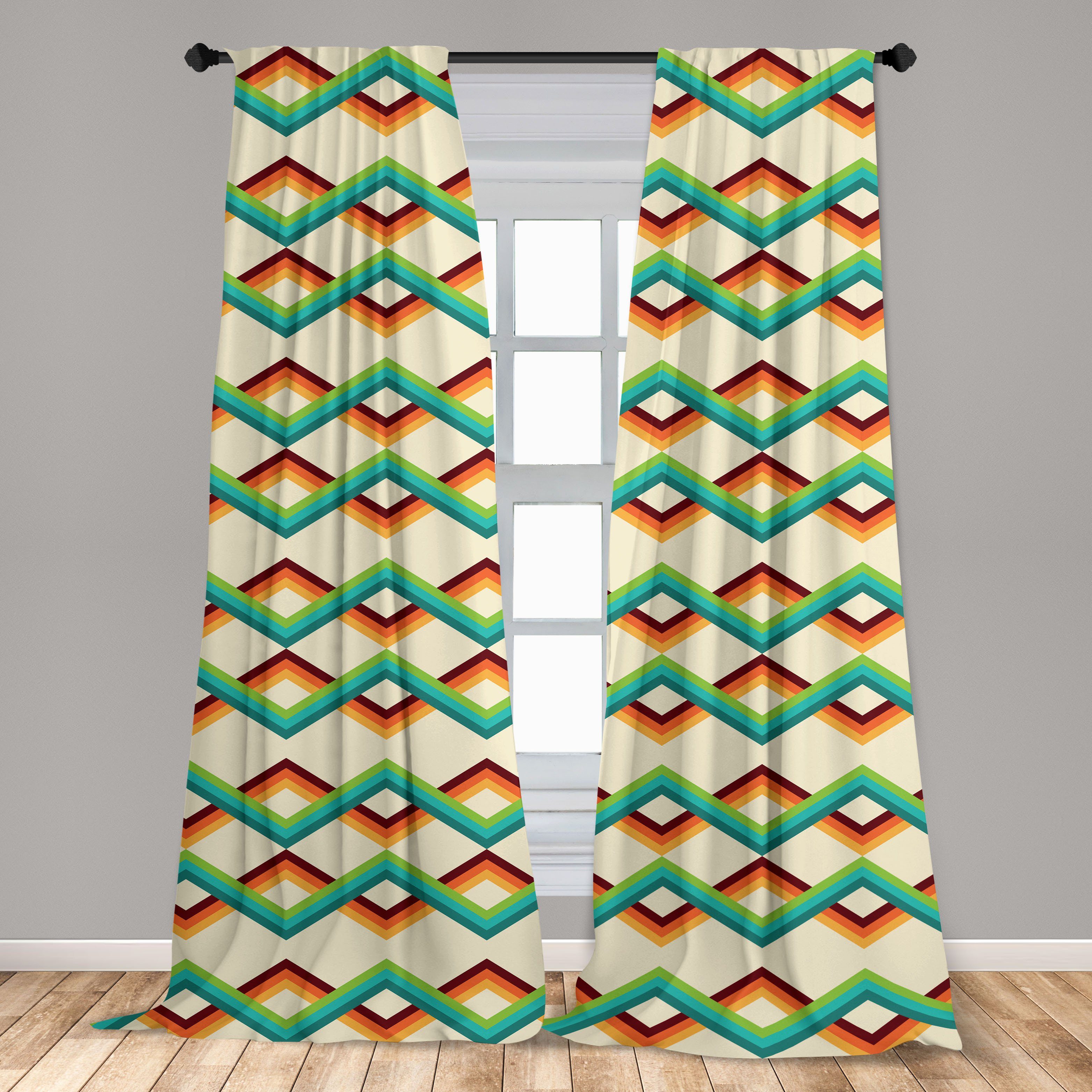 Gardine Vorhang für Wohnzimmer Schlafzimmer Abakuhaus, Dekor, Retro bunte Streifen Microfaser, Abstrakt