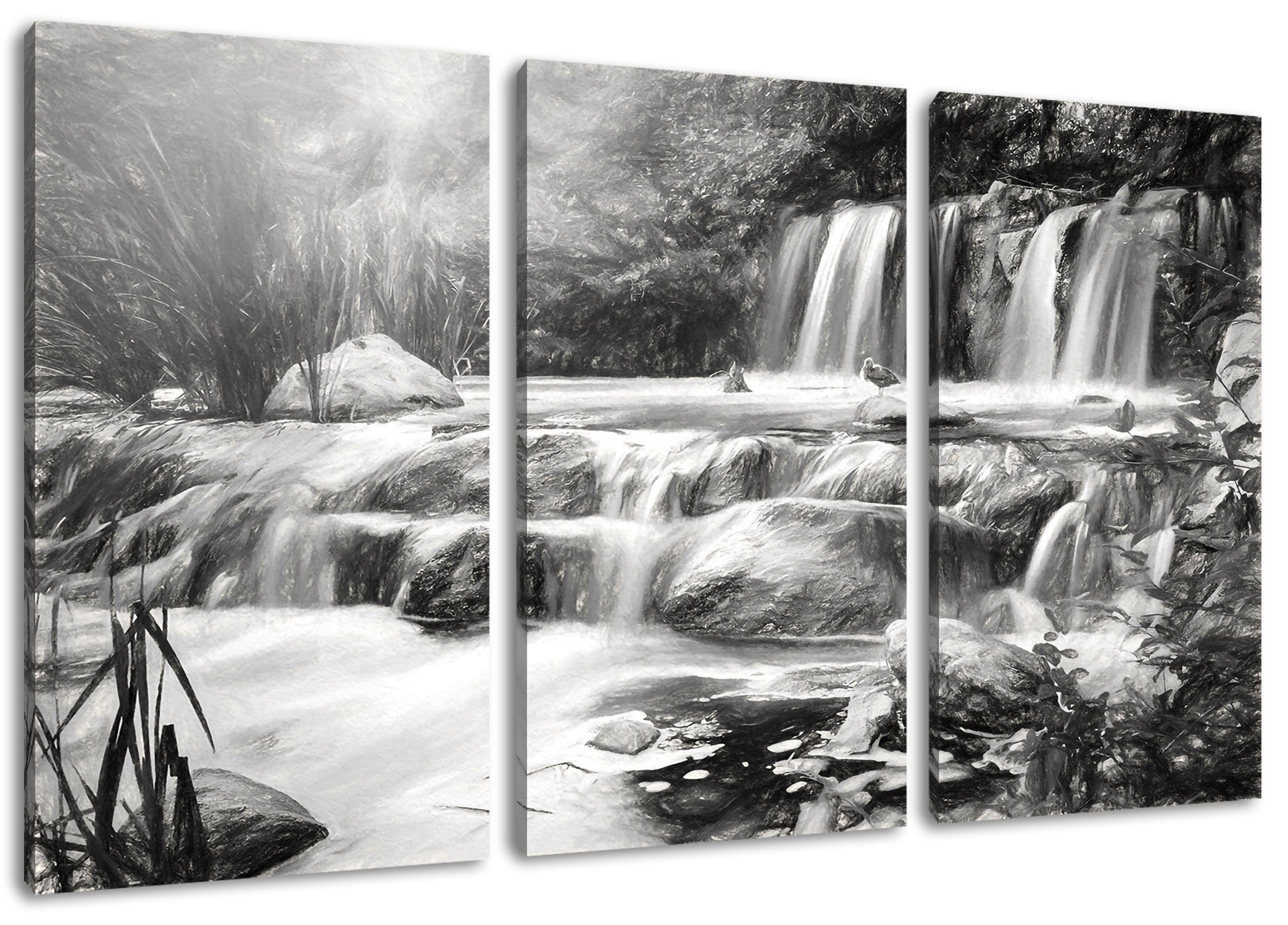 Pixxprint Leinwandbild Wasserfall, bespannt, (1 Leinwandbild fertig inkl. (120x80cm) Zackenaufhänger Wasserfall St), 3Teiler