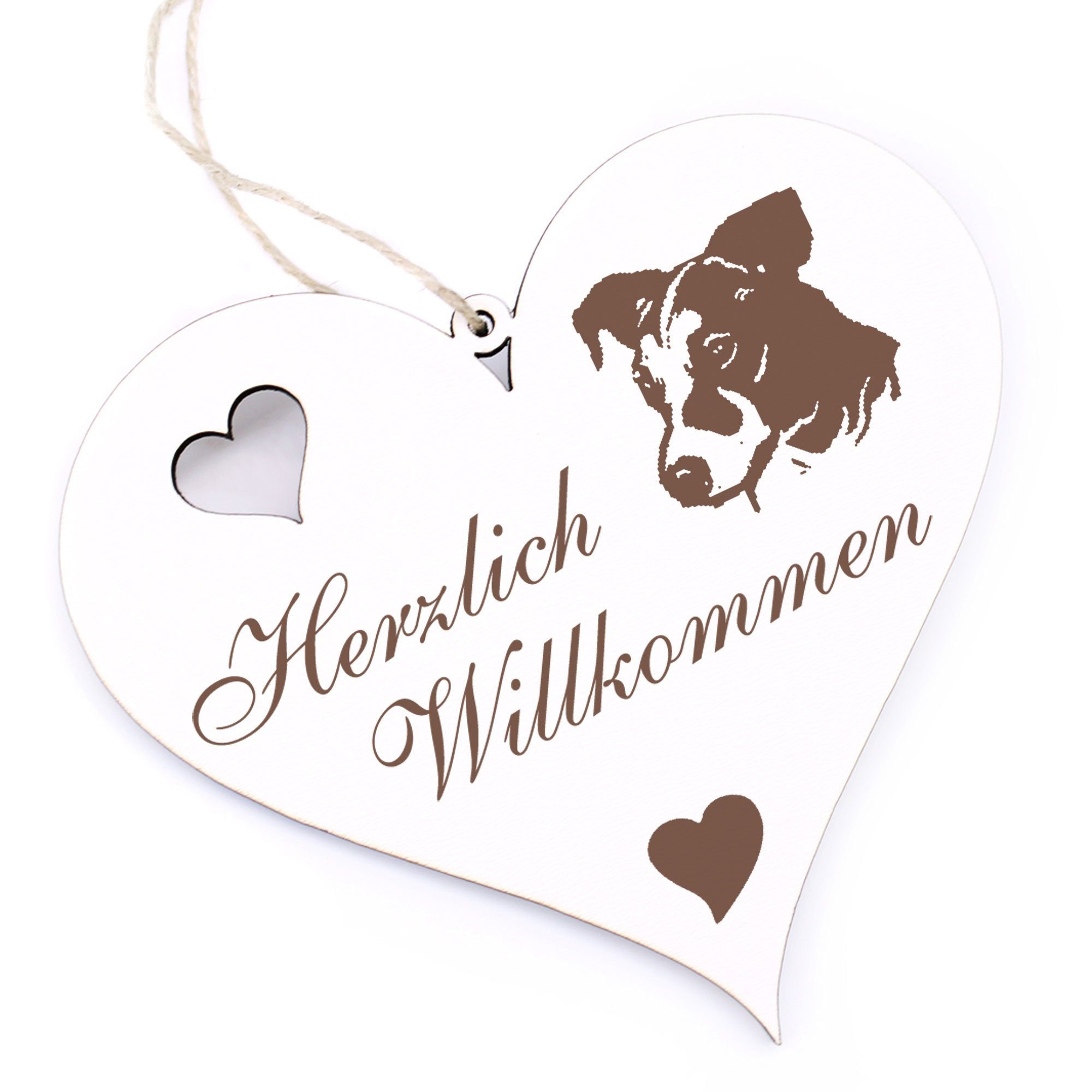 Dekolando Hängedekoration Herzlich Willkommen - Jack Russel Terrier Kopf - 13x12cm