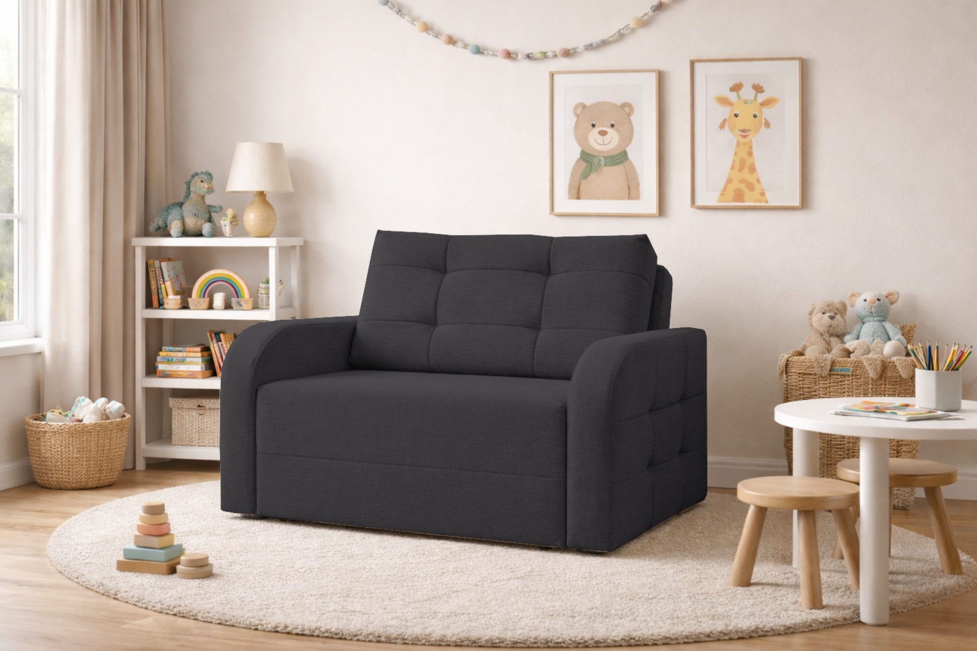 MOEBLO Kindersofa PORTO 120, Schlafsessel Sofa Sessel Jugendsofa Schlafsofa 2-Sitzer Gästebett, mit Schlaffunktion und Bettkasten