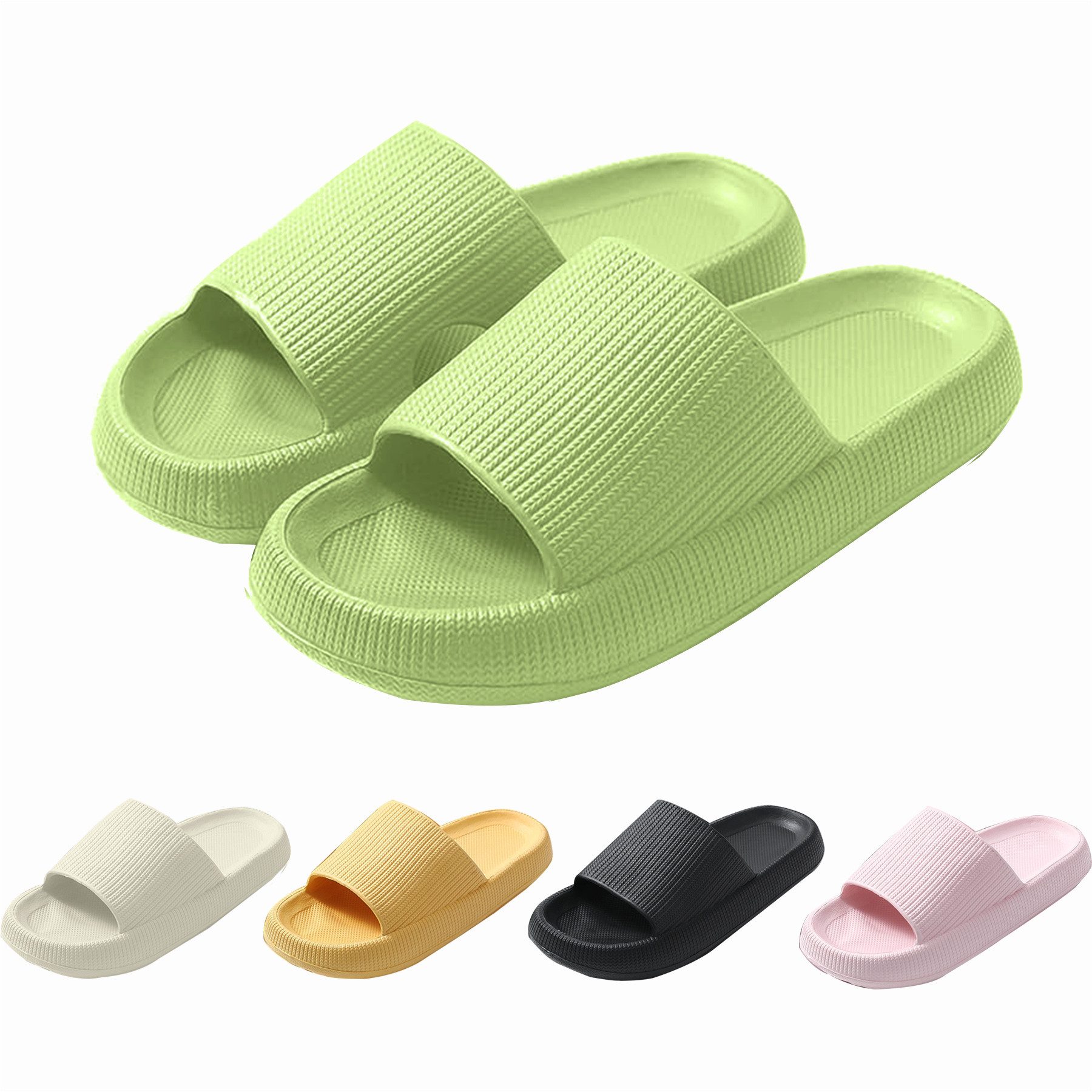 Mutig Badeschuhe Herren Damen,Original EVA Badeschlappen,Schlichtes Grün Hüttenschuhe (Besonders weiches Material mit rutschfester Sohle,Bequem zu tragen, Wolkenweiches Tragegefühl,Slippers für Badezimmer,Perfekte Wahl) Hüttenschuhe Damen Herren Duschpantoffeln Casual Hausschuhe Hausschuh