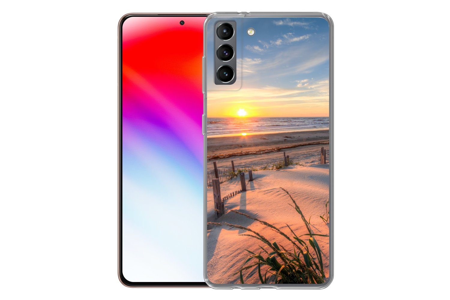 MuchoWow Handyhülle für Samsung Galaxy S21 Plus Strand - Meer - Düne - Sonnenuntergang - L, Phone Case, Silikon, Schutzhülle Dünn