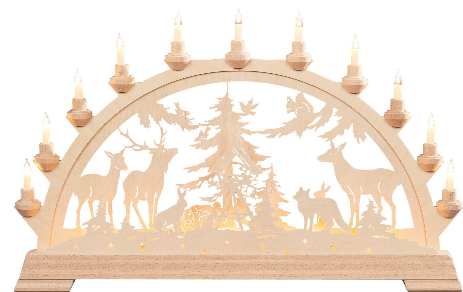 Kunstgewebe Taulin Schwibbogen Taulin Lichterbogen Tiere im Wald - mit Vorbel., Handarbeit aus dem Erzgebirge