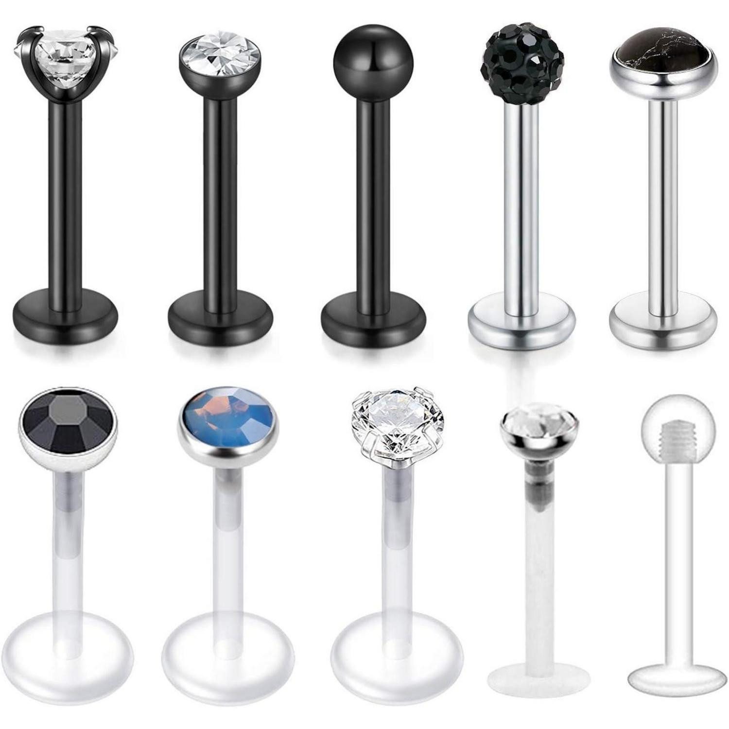 MODRSA Piercing-Set 16G Durchsichtig Acryl Chirurgenstahl Lippenpiercing Stud Tragus Helix