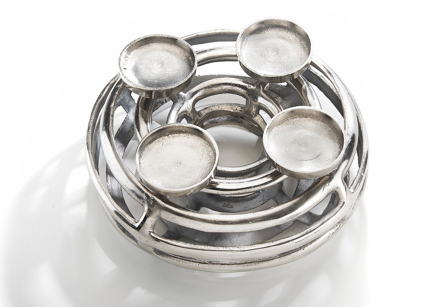 Kobolo Kerzenhalter Dekokranz rund aus Metall für 4 Kerzen (silber)