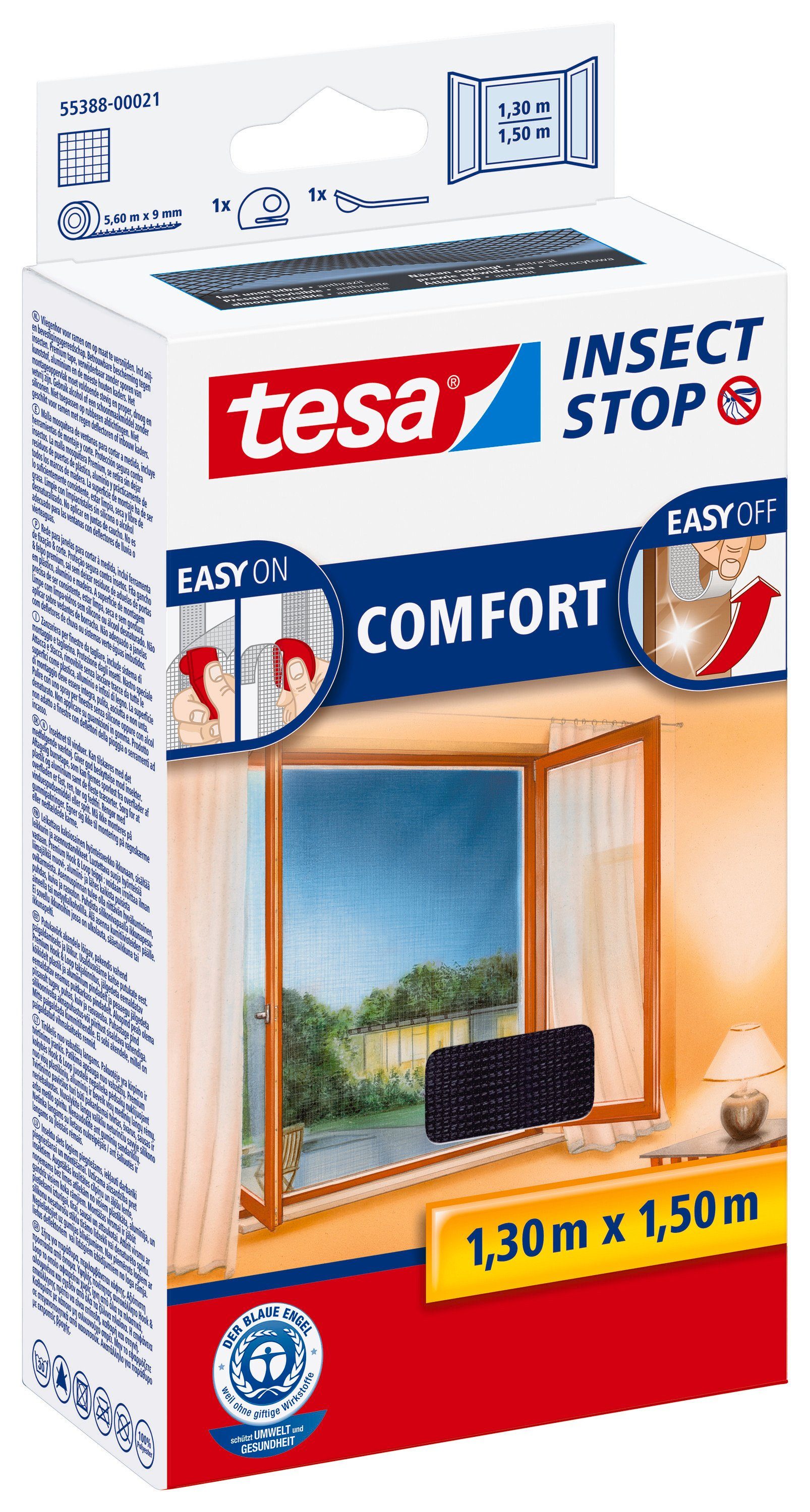 tesa Екран від мух-Gewebe Insect Stop Comfort Екран від мух für Fenster, (Packung, 1-St., Fliegennetz, Klettband), Fliegennetz, Mückenschutz - Insektenschutz ohne Bohren - anthrazit