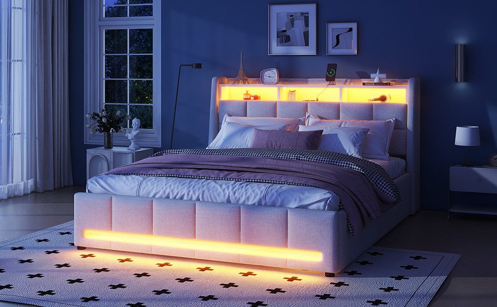 Furnishings Home Polsterbett Stauraumbett Doppelbett LED günstig online kaufen