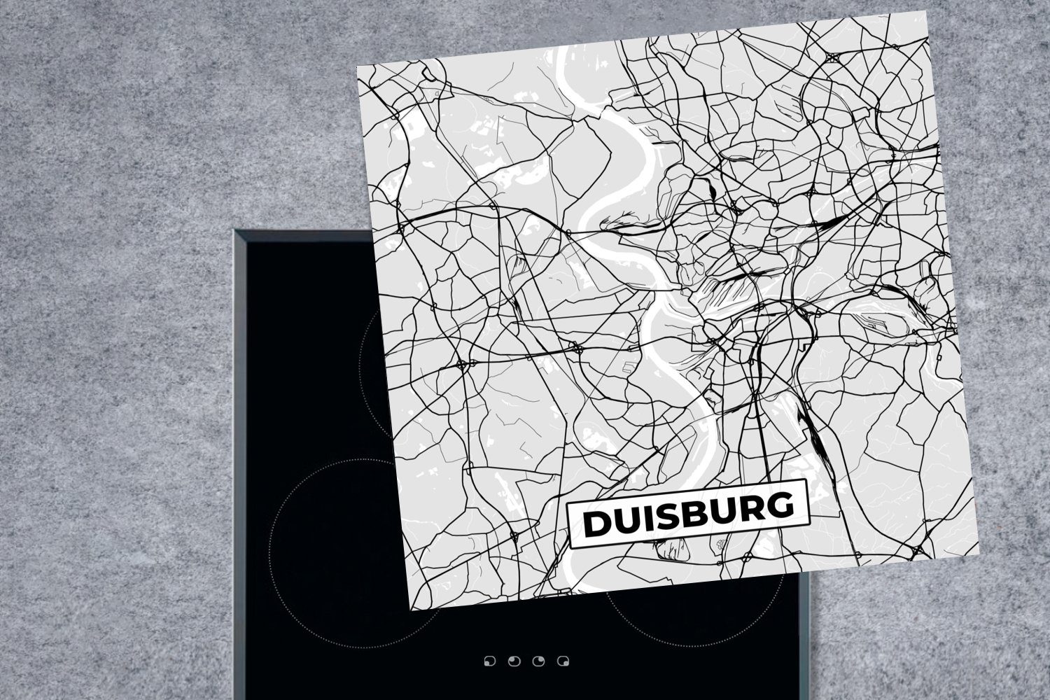 für - (1 cm, küche Herdblende-/Abdeckplatte - MuchoWow Duisburg tlg), 78x78 Deutschland, Vinyl, Arbeitsplatte Ceranfeldabdeckung, Karte Stadtplan -