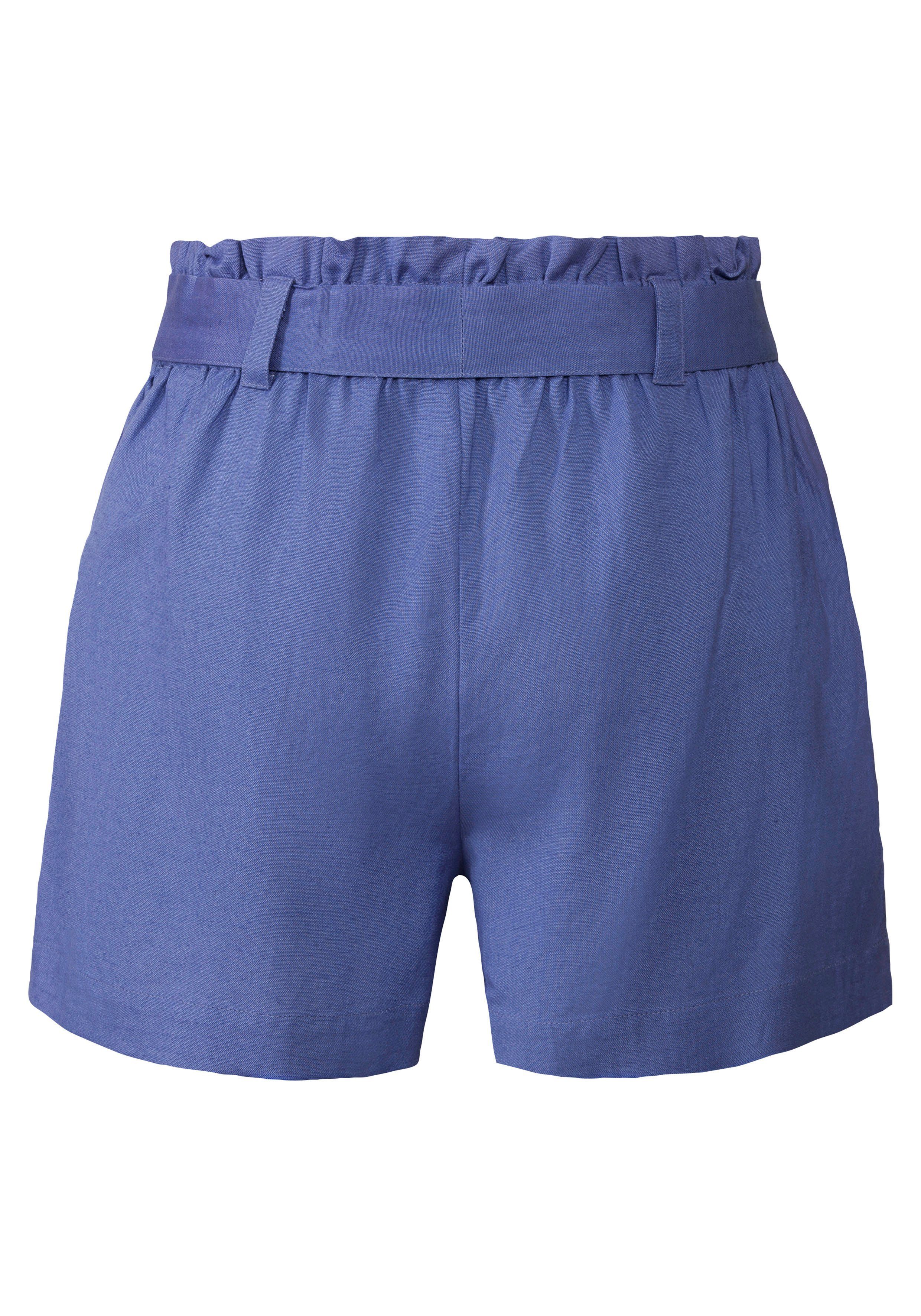 im Bindegürtel) (mit LASCANA blau Leinenmix Shorts aus Paperbag-Stil