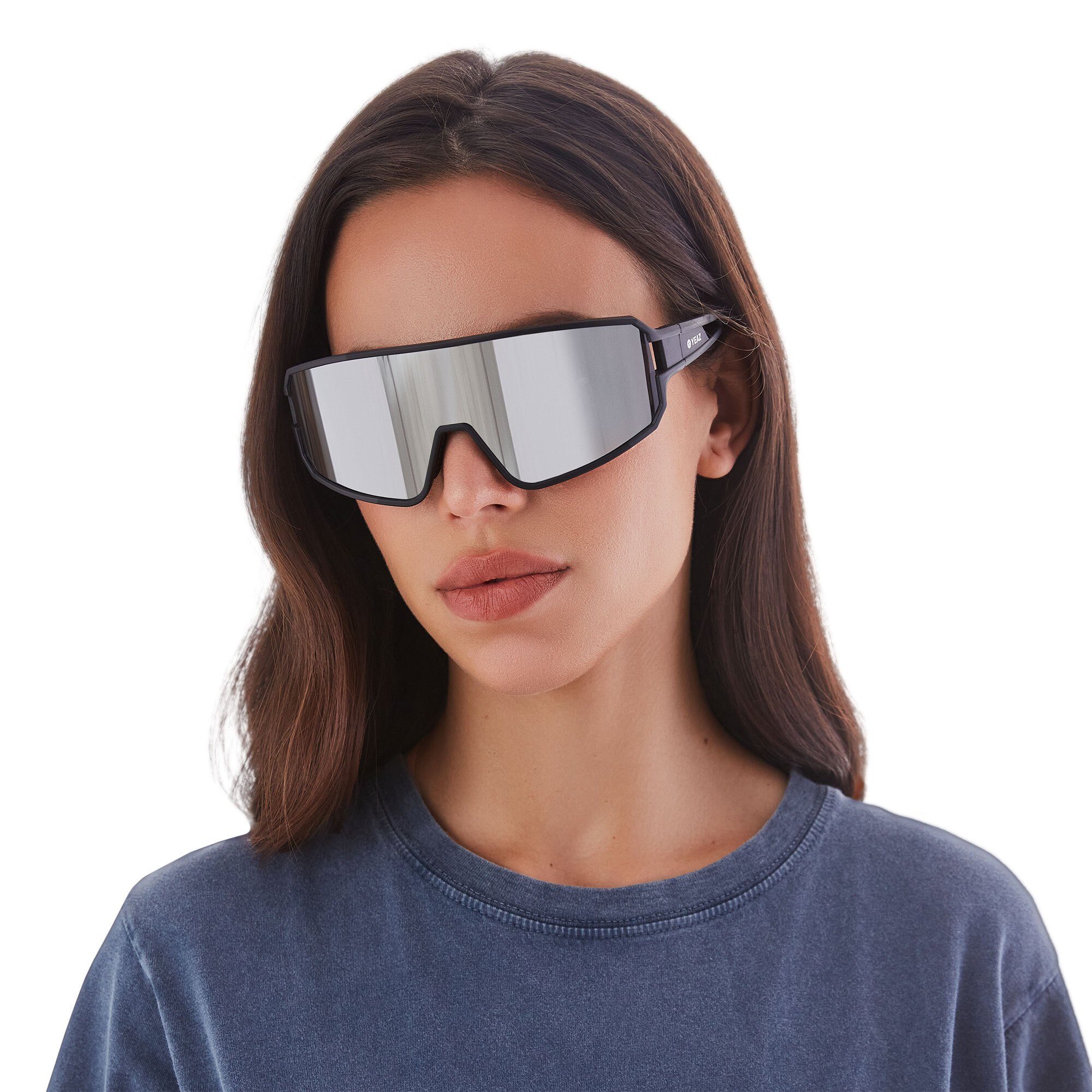 mirror, YEAZ Sportbrille Schutz sport-sonnenbrille SUNWAVE optimierter bei black/silver Sicht Guter
