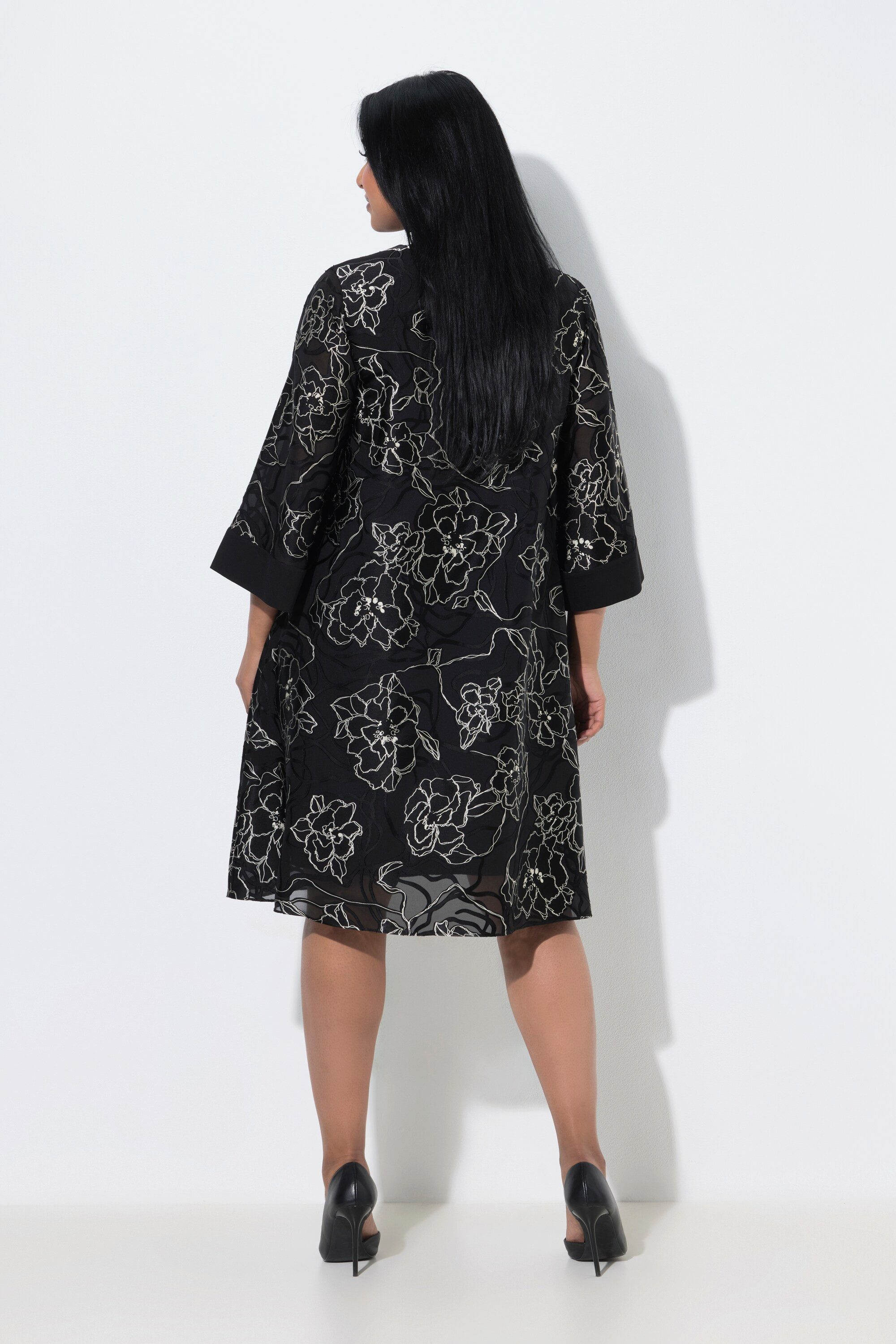 Ulla Popken Midikleid Kleid Seidenmix A-Linie V-Ausschnitt