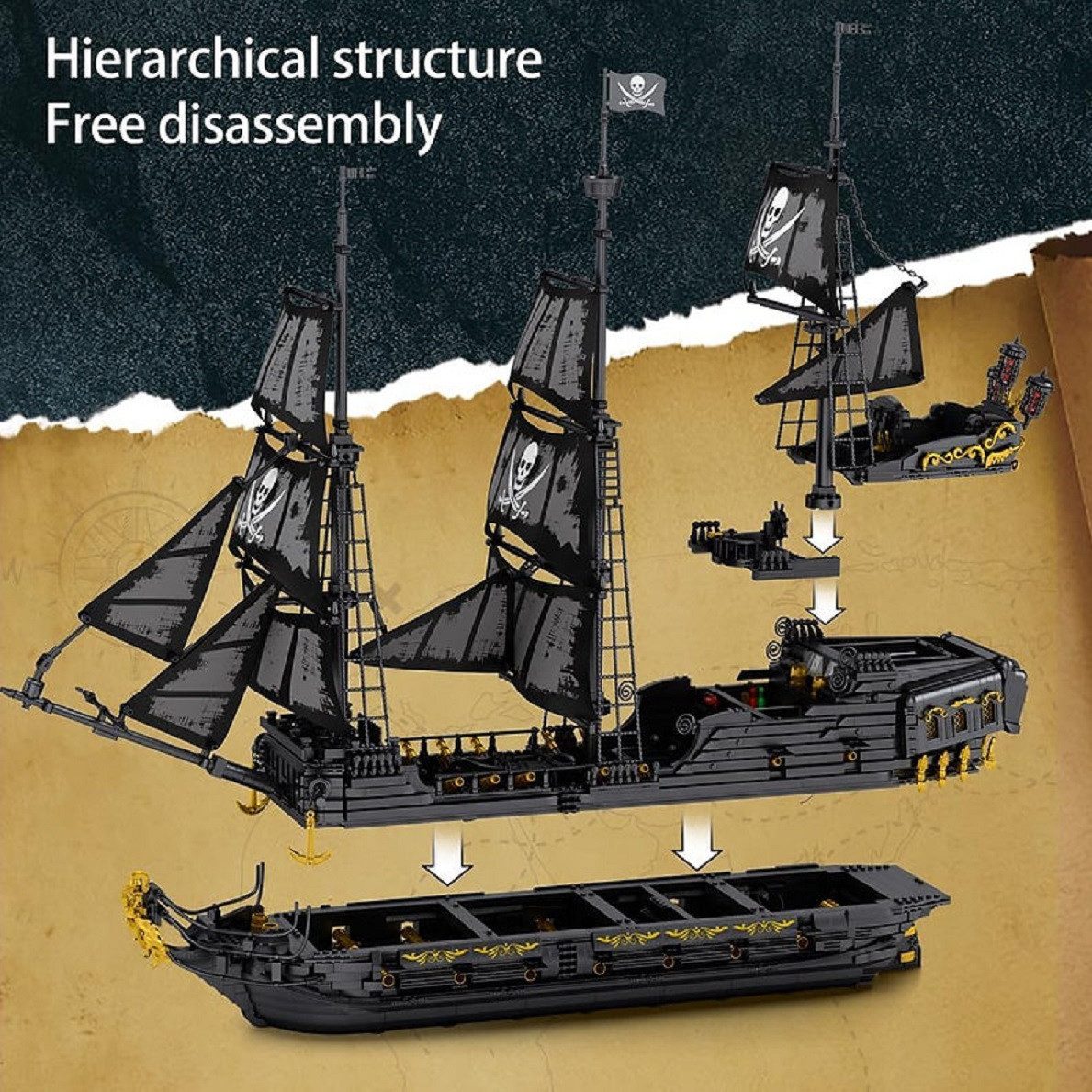Reobrix 66036 Black Pearl Piratenschiff Konstruktions-Spielset, (4304 St) – Bild 5 von 5