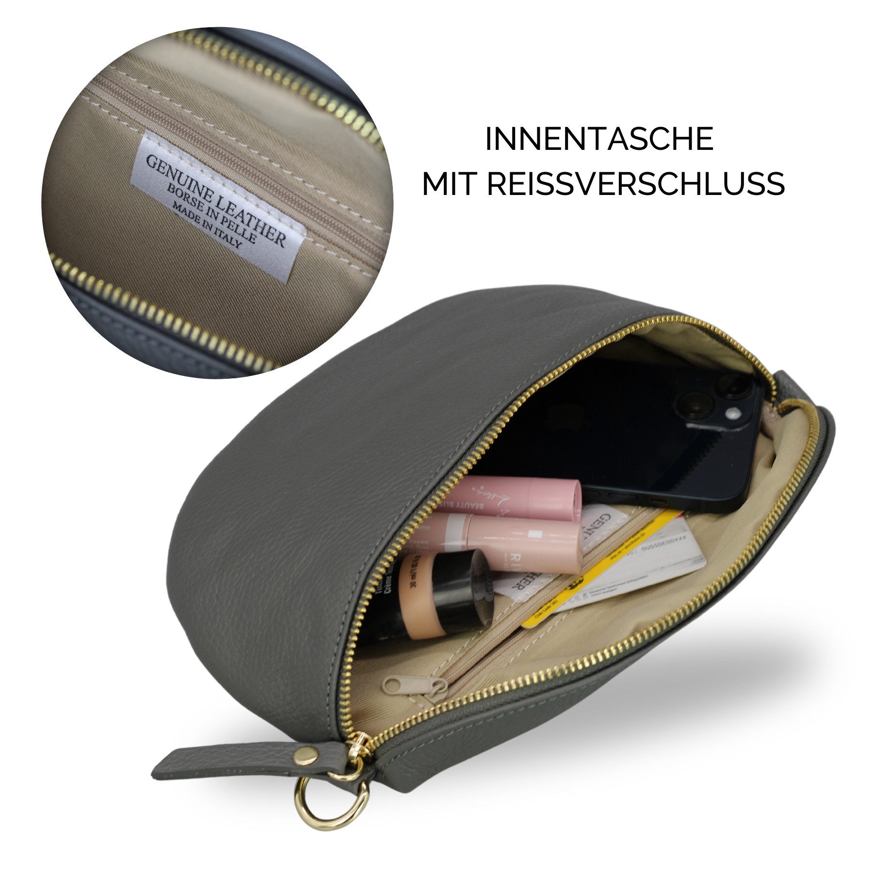 BRISE TASCHE Schultertasche SAHEL Gürteltasche Damen, echtes Leder, mit 2 Riemen (Medium Größe, mit extra gemustertem Gürtel), made in Italy