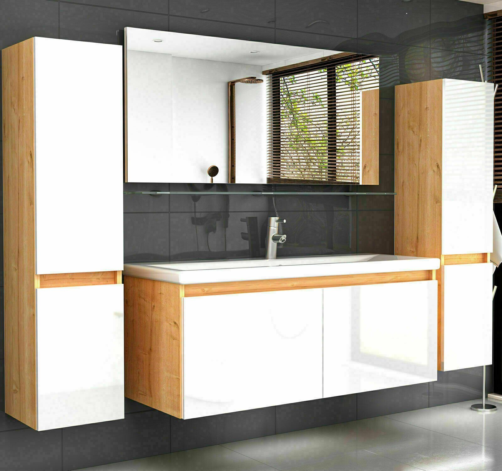 Homeline Badmobel Set Leonard 60 Cm Badmobel Set Eiche Artizan Weiss Hochglanz Badezimmermobel 6 Teilg Leonard 60 Cm 6 Tlg Online Kaufen Otto