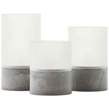 Lightbox Tischleuchte, Timer, LED-Kerzen 3er-Set, Höhe 10/12,5/15 cm, Ø 8 cm, Glas, grau/ matt weiß
