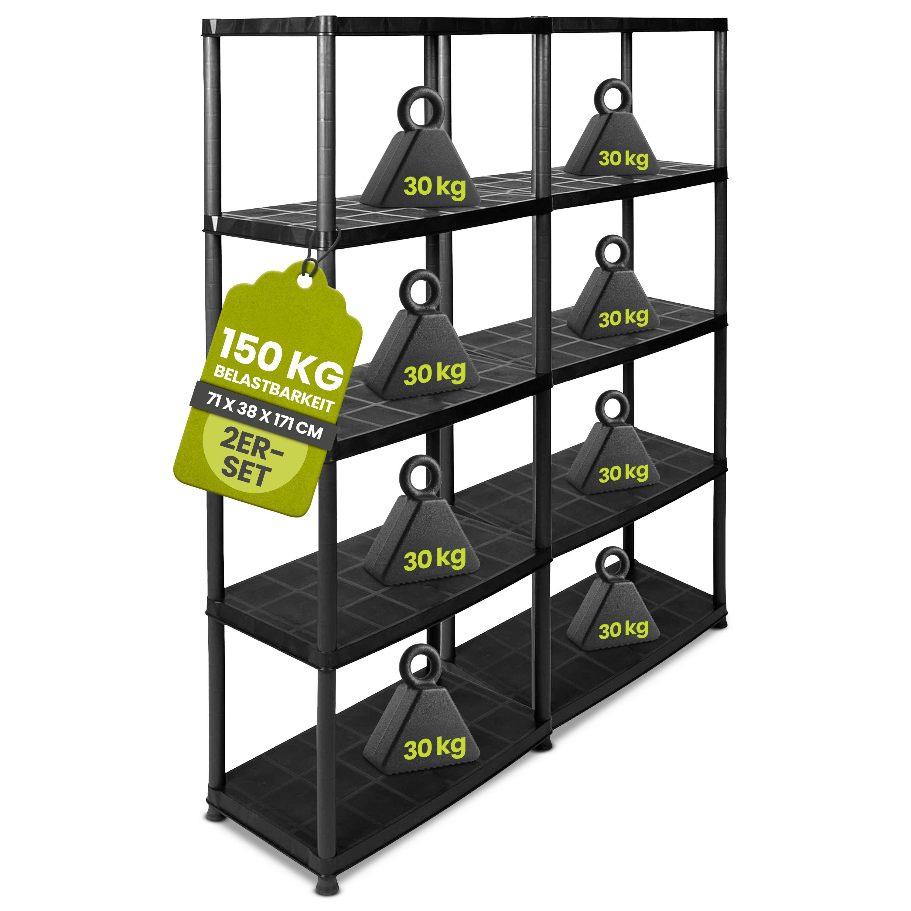 KreLeo Standregal 2 x 'Platin' aus Kunststoff, 15 Zoll Regal, in Schwarz