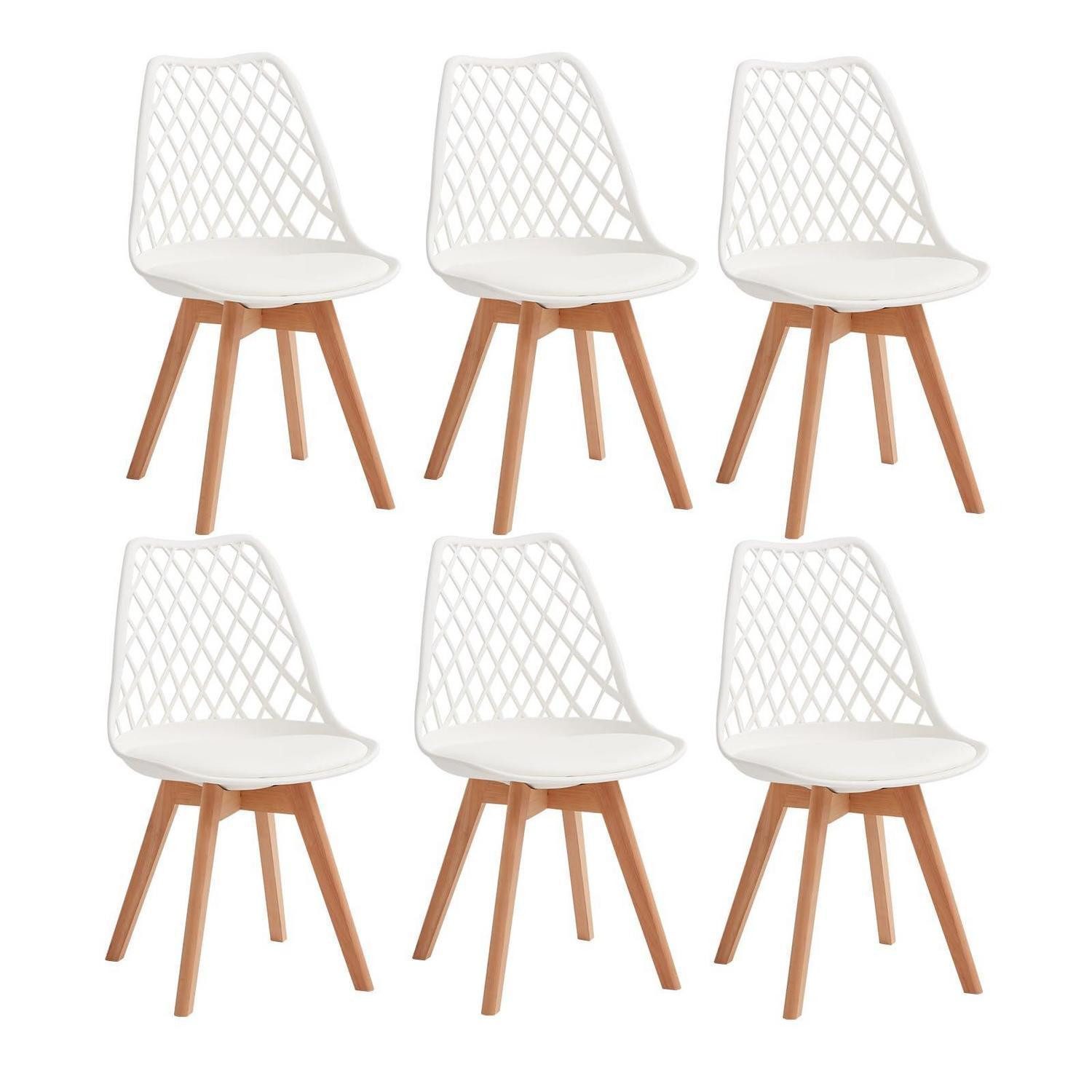 LuxusKollektion Esszimmerstuhl Esszimmerstuhl 6er Set PU Lederpolster Netzrückenlehne Weiß 6er-Set