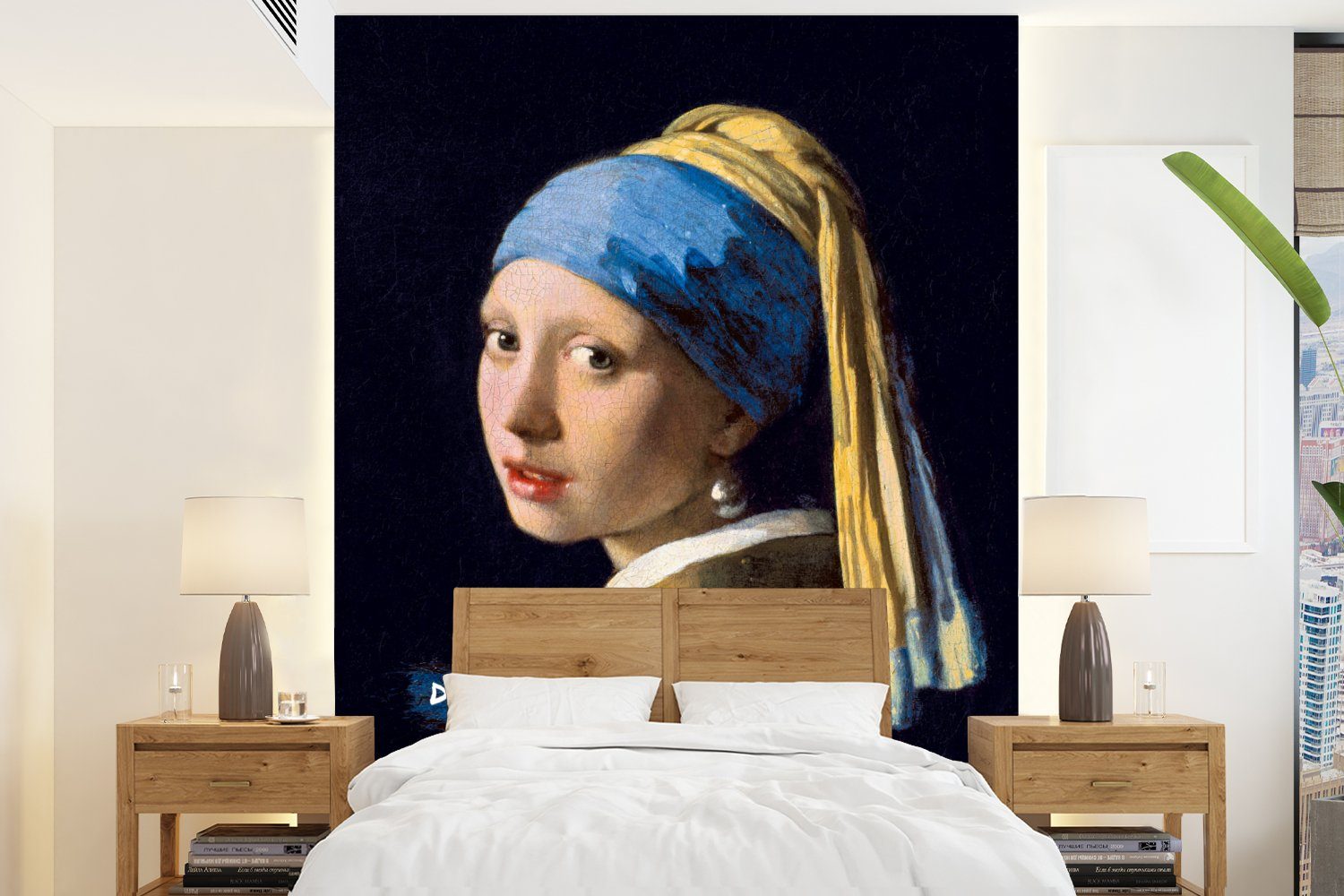 MuchoWow Fototapete Das Mädchen mit dem Perlenohrring - Zitat - Vermeer, Matt, bedruckt, (4 St), Montagefertig Vinyl Tapete für Wohnzimmer, Wandtapete