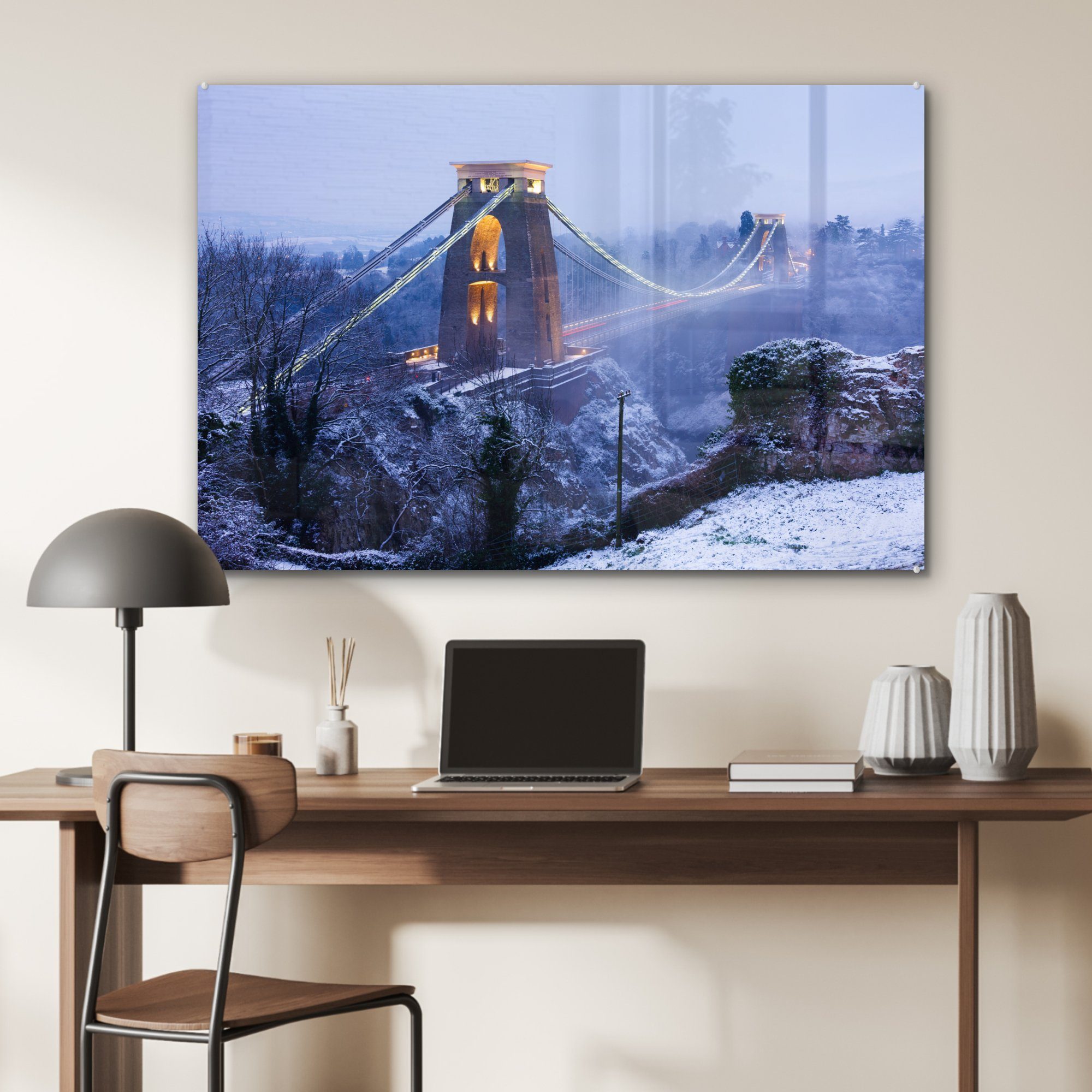 Schlafzimmer schneebedeckte in (1 Die Clifton-Hängebrücke Bristol, St), Acrylglasbild Wohnzimmer Acrylglasbilder MuchoWow England, &