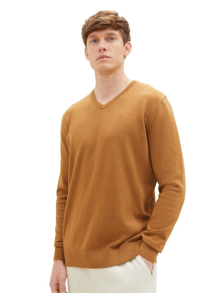 Melange Basic TAILOR (1-tlg) Sweatshirt Dark Camel V-Neck Sweater 32718 TOM