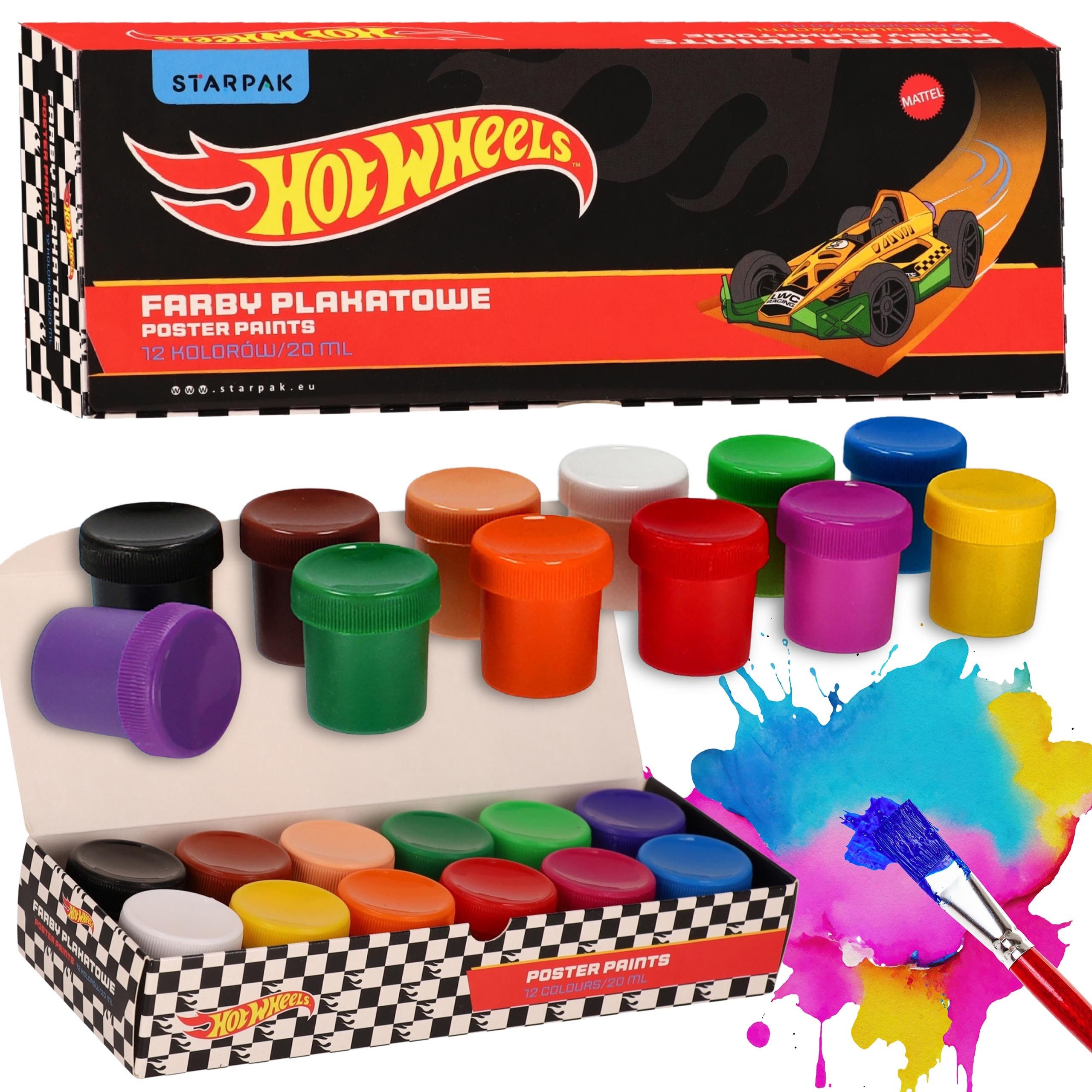 Sarcia.eu Plakatfarbe Hot Wheels Plakatfarben für Kinder, 12 Farben à 20 ml, ab 3 Jahren