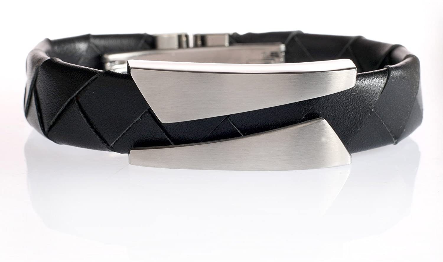 Karisma Lederarmband Karisma Trendiges Herrenarmband - Geflochtes Leder  Schwarz - Platte Matt Breite 16mm