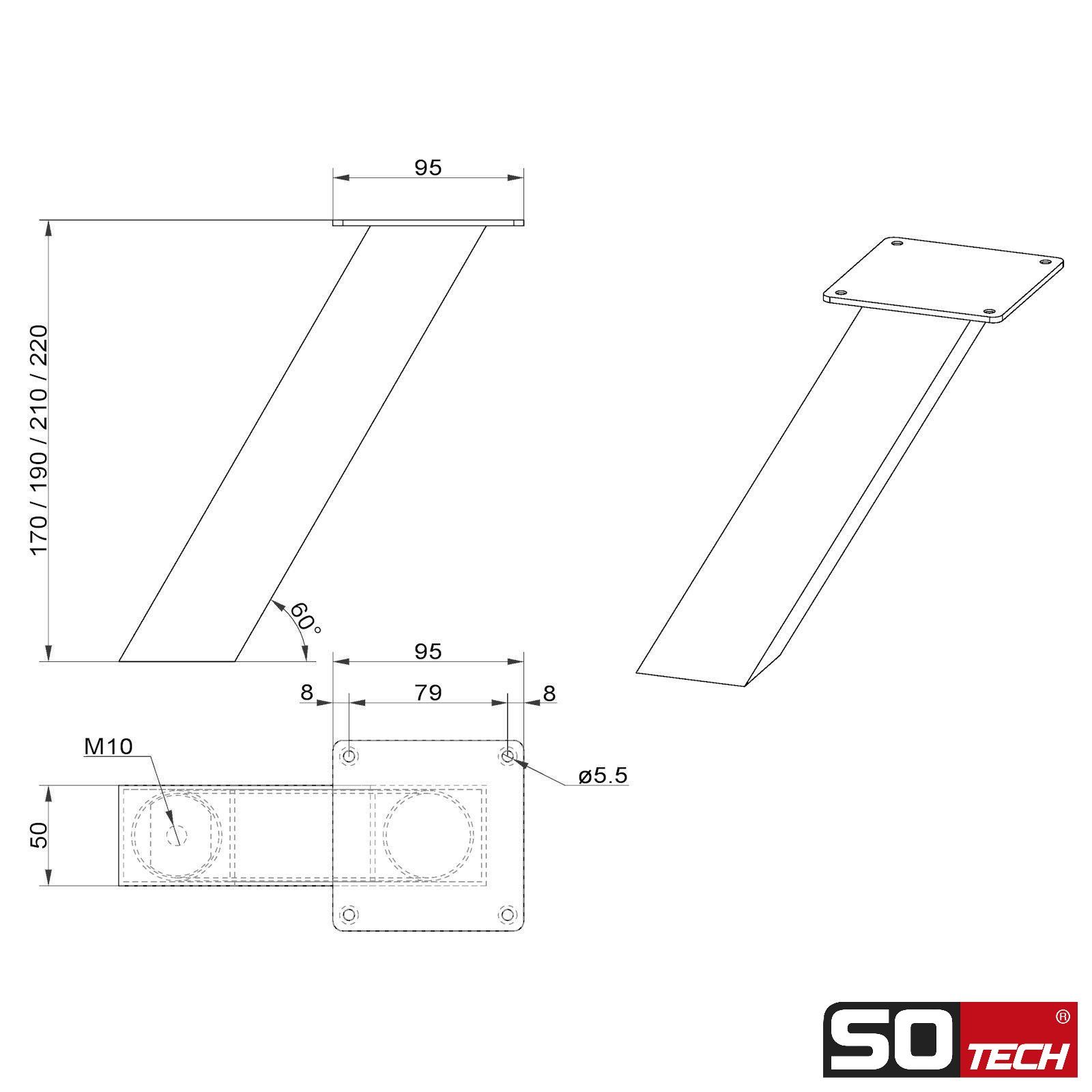 SO-TECH® Tischaufsatz Barkonsole OLBIA eckig 50 x 50 mm, Aluminium, (1-St), 50 x 50 x 220 mm schräg schwarz