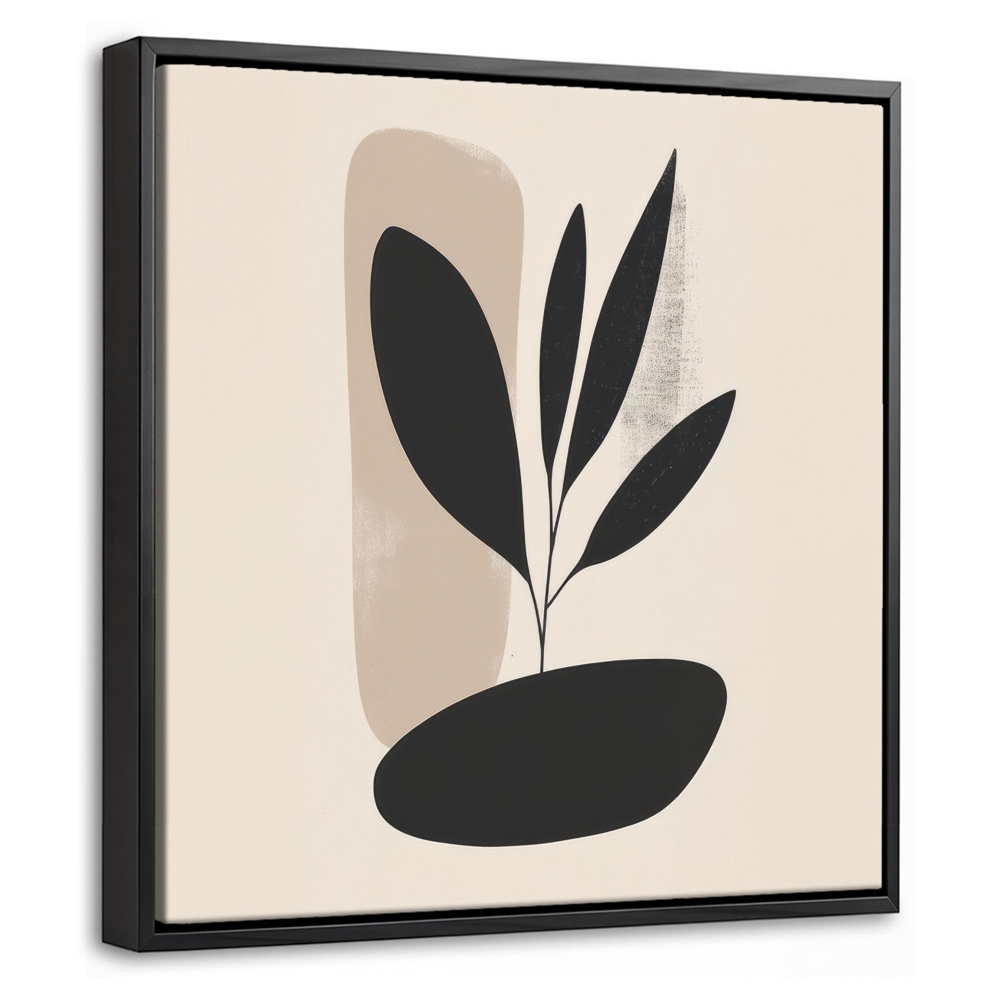 OneMillionCanvasses® Leinwandbild mit Rahmen - Pflanze - Beige - Japanisch, Fotodruck (1 St), Leinwand Bilder Klein, Wand Dekoration Aesthetic 20x20cm