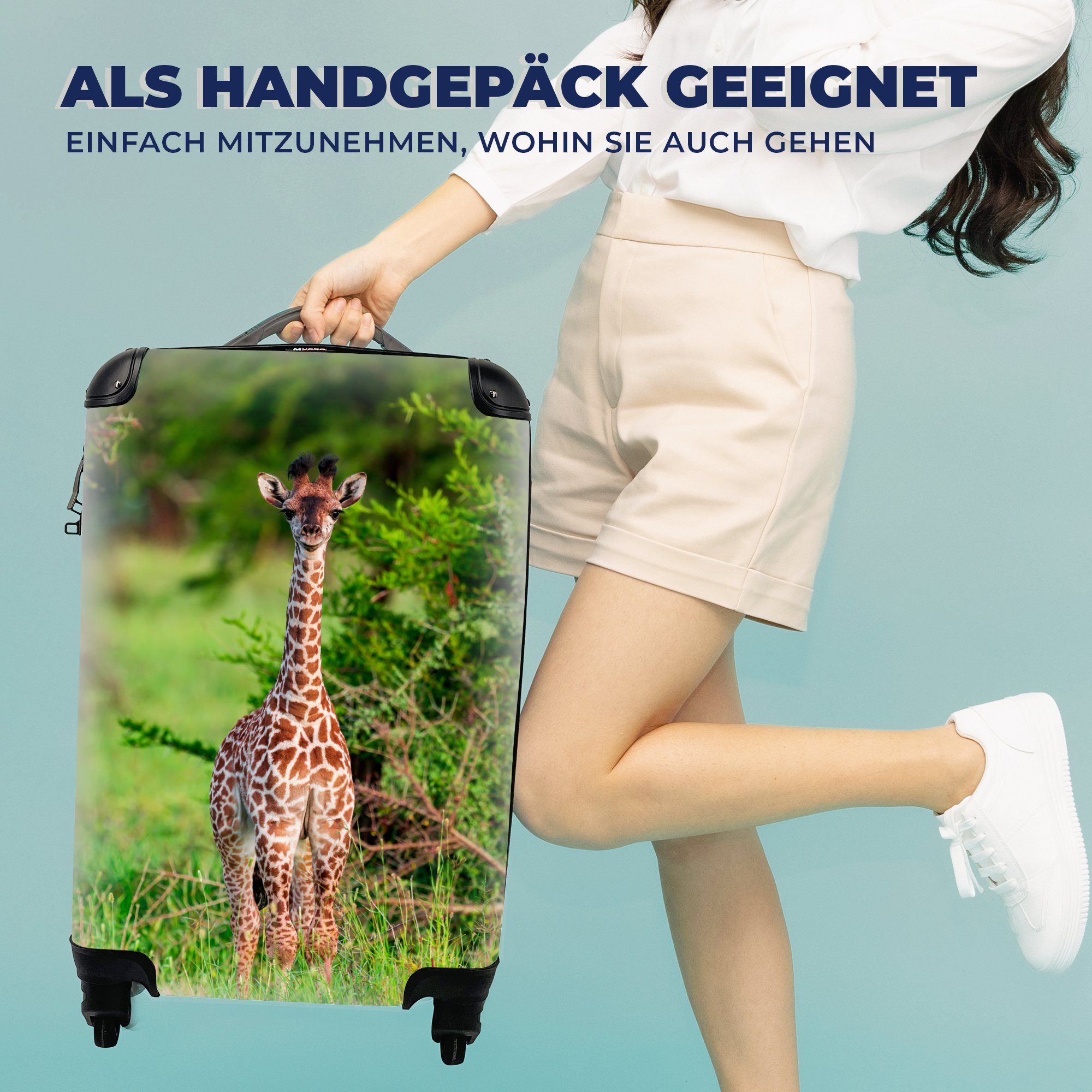 rollen, mit Reisekoffer Reisetasche MuchoWow für Handgepäckkoffer Giraffe Baby Handgepäck 4 - Pflanzen, Ferien, Trolley, Rollen, -