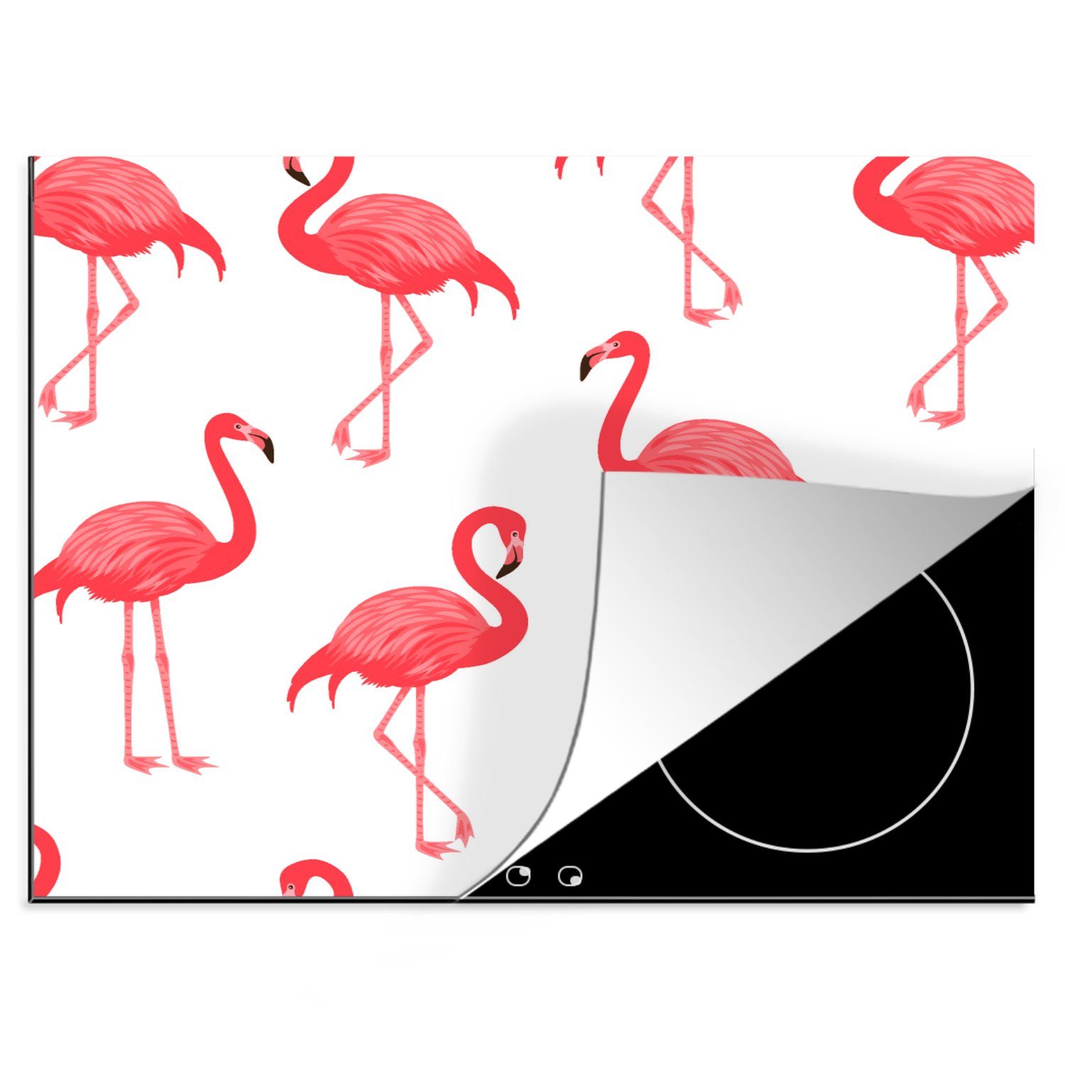 nutzbar, Flamingo cm, MuchoWow 60x52 (1 Mobile - Vogel, Muster Ceranfeldabdeckung Vinyl, Arbeitsfläche - Herdblende-/Abdeckplatte tlg),