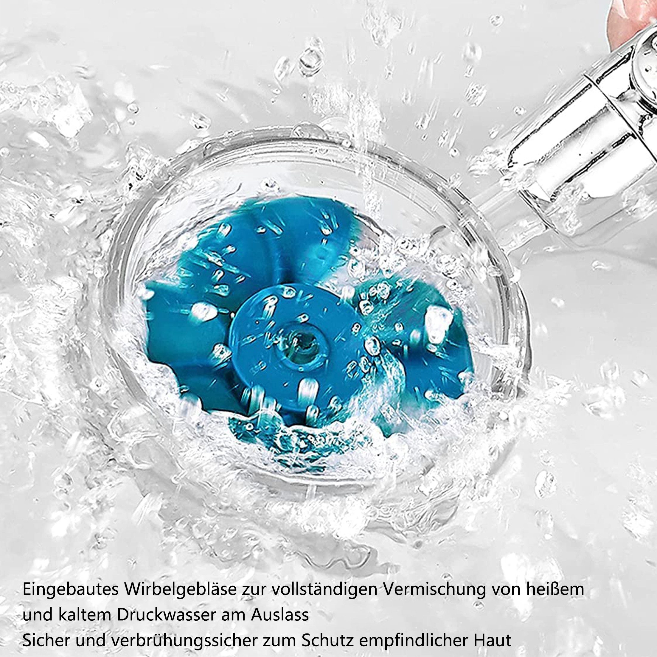 KINSI Handbrause Handbrause Filterbrause, 360° schwenkbar, turbogeladen, 2 PP-Filter, mit 2-Punkt-Baumwollkartusche, Hochdruck-Wassersparbrause