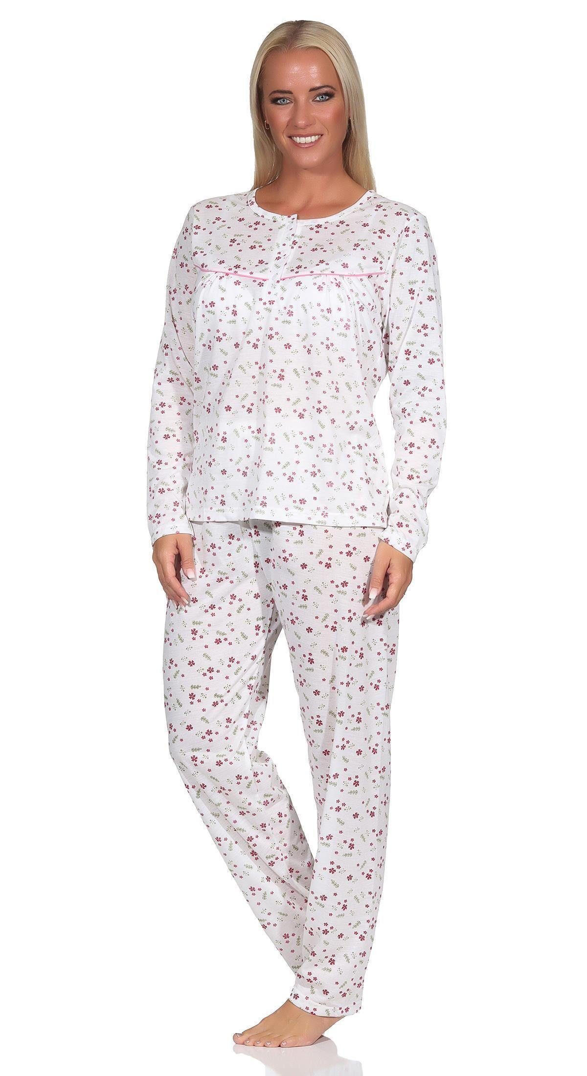 EloModa Pyjama Damen Pyjama langarm zweiteiliger Schlafanzug; Gr. M L XL 2XL (2 tlg) Ecru