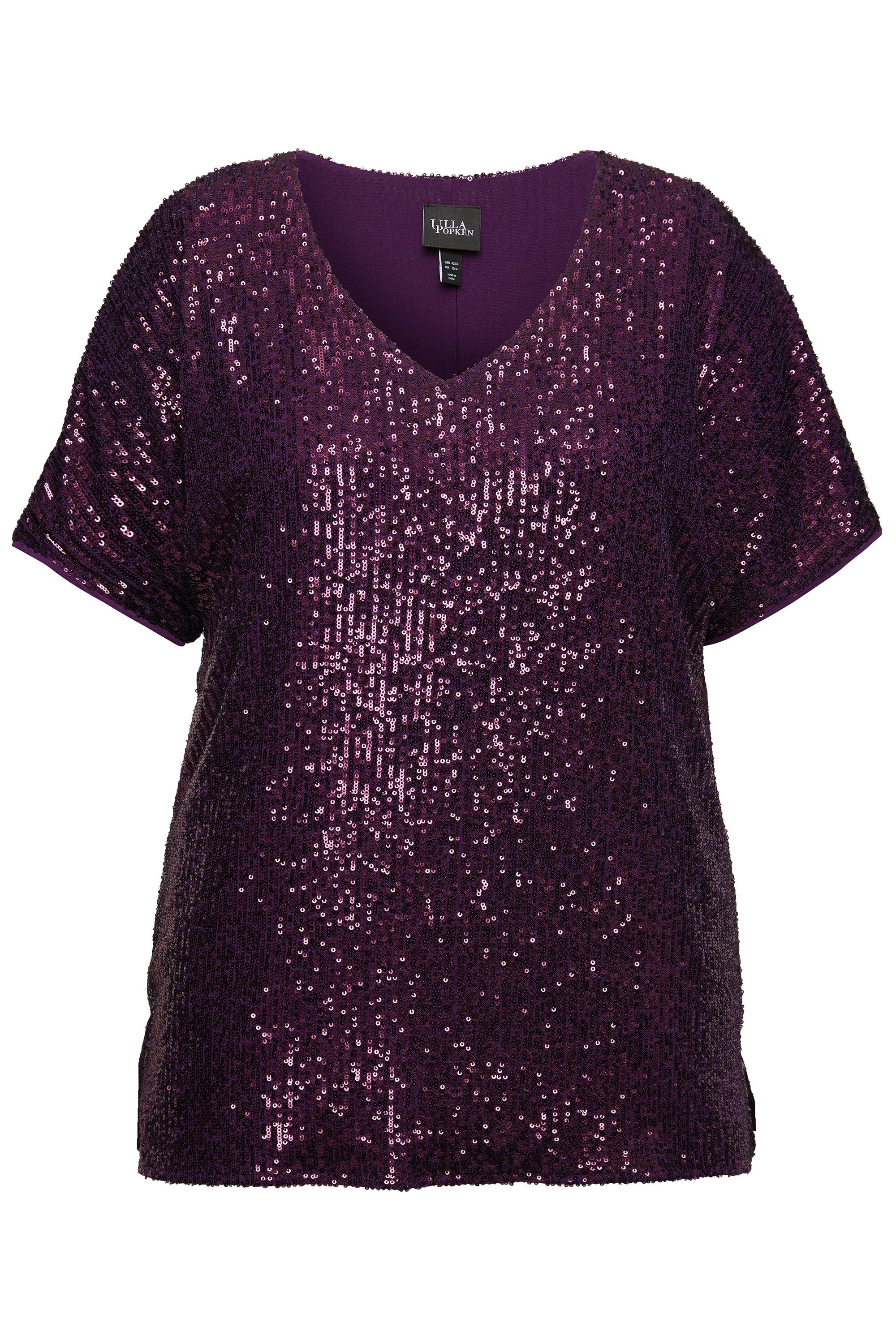 Ulla Popken T-Shirt Pailletten-Shirt Oversized V-Ausschnitt günstig online kaufen