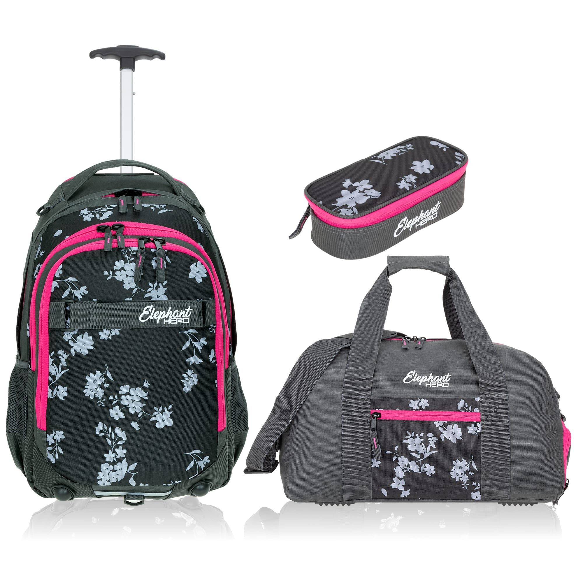 ELEPHANT Schulrucksack Schultrolley Trolley Hero Signature Schulrucksack (3 Teile Set), Rucksacktrolley Schule Rucksack Trolly, Sporttasche, Mäppchen Box +tsm